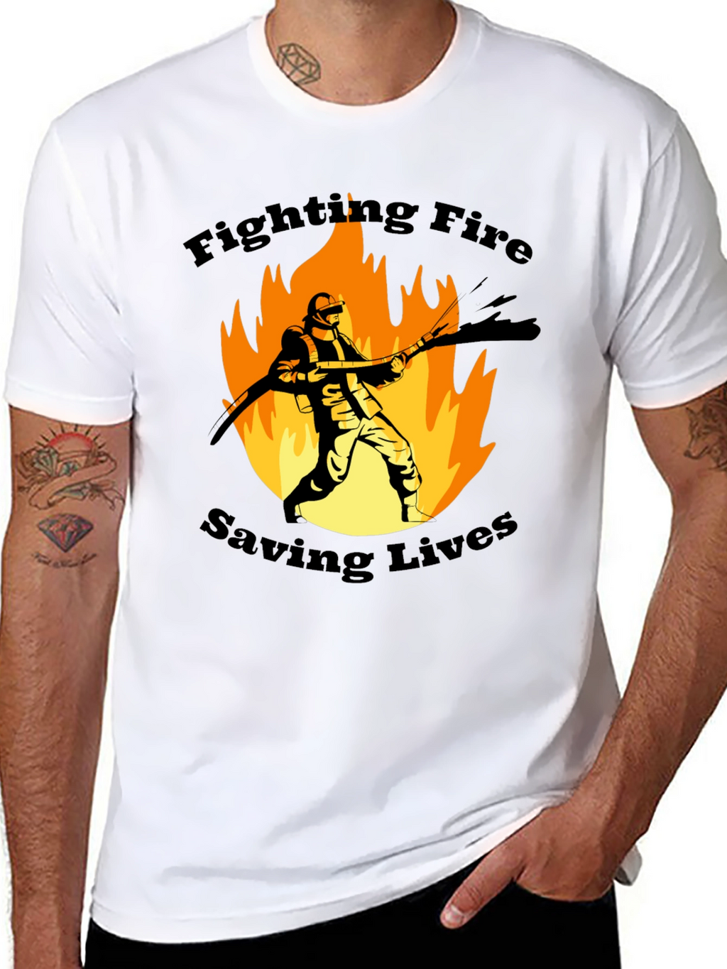 Firefighter Graphic T-Shirt - Fighting Fire Saving Lives