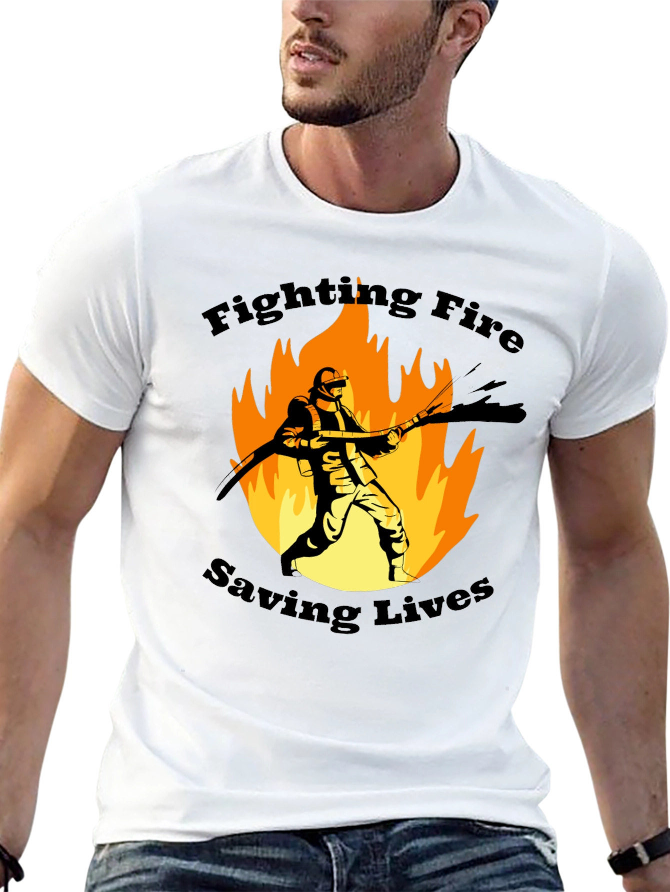 Firefighter Graphic T-Shirt - Fighting Fire Saving Lives