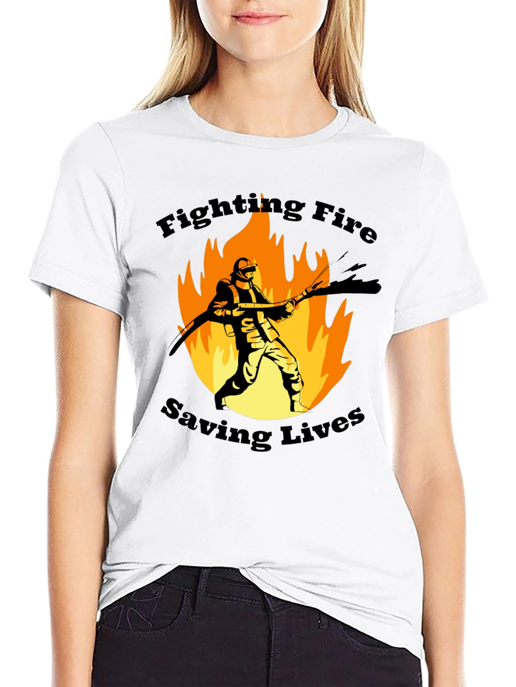 Firefighter Graphic T-Shirt - Fighting Fire Saving Lives