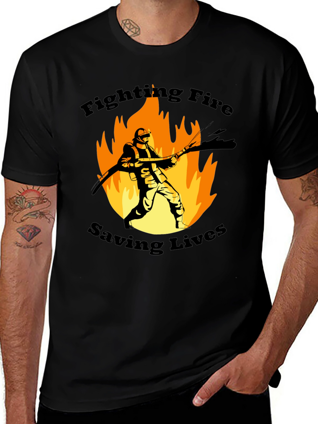 Firefighter Graphic T-Shirt - Fighting Fire Saving Lives