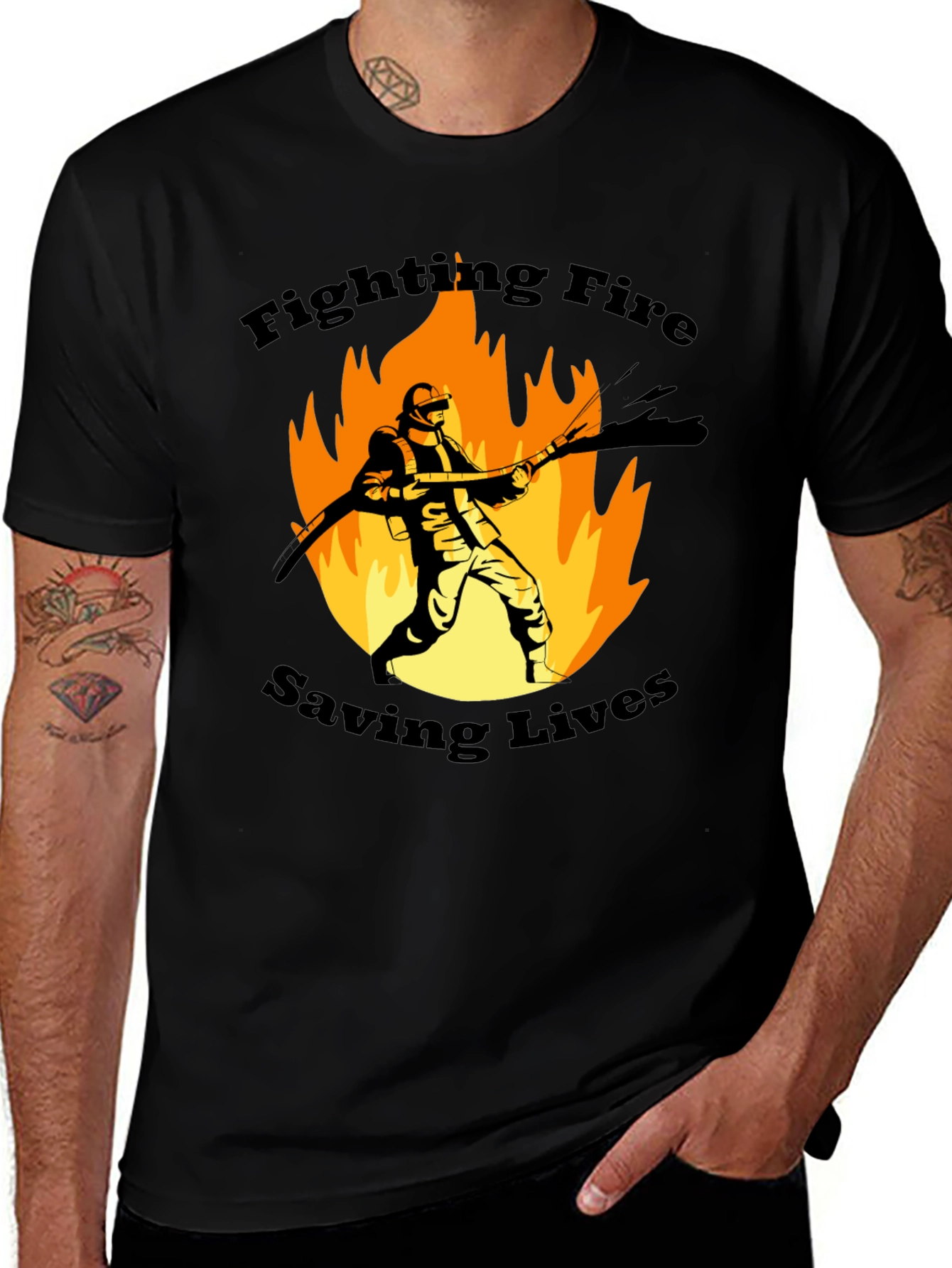 Firefighter Graphic T-Shirt - Fighting Fire Saving Lives