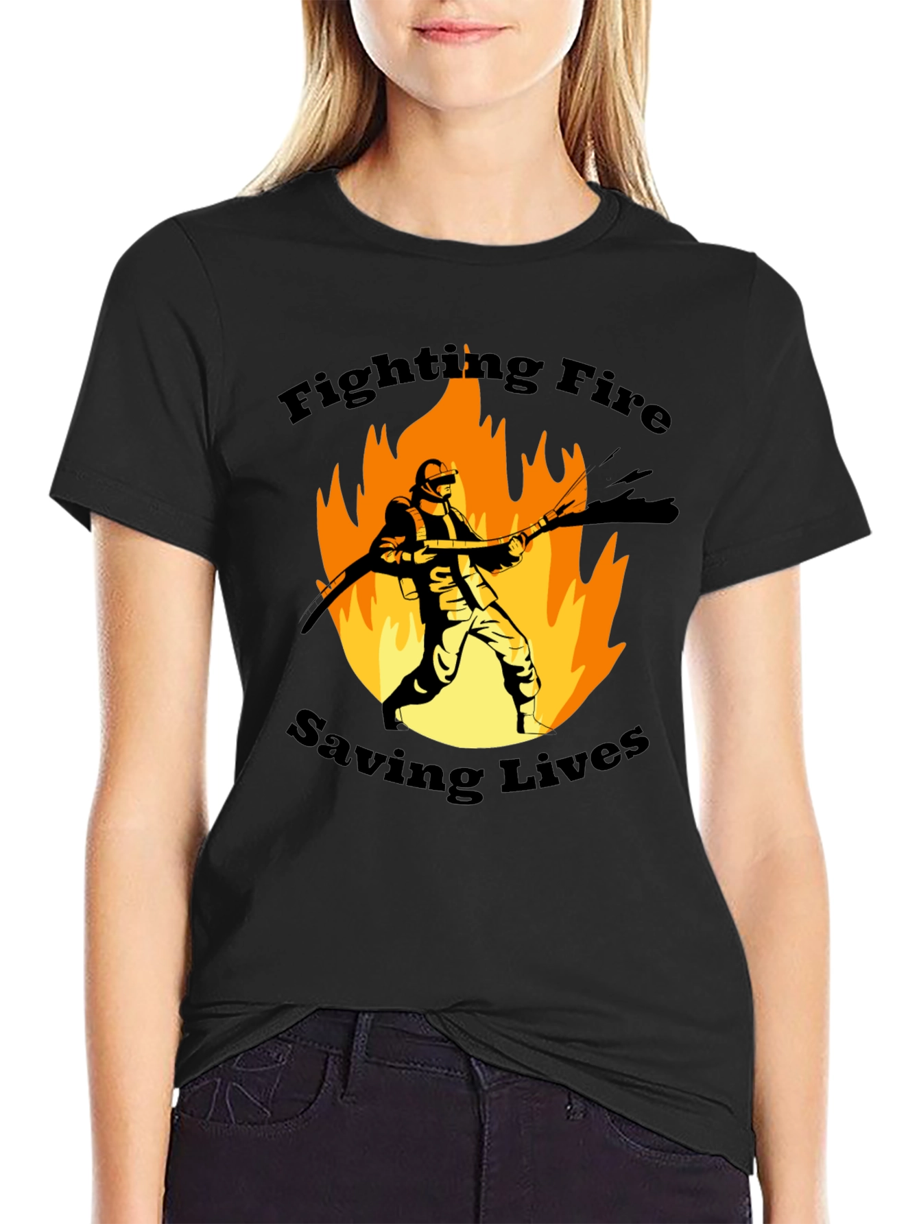 Firefighter Graphic T-Shirt - Fighting Fire Saving Lives