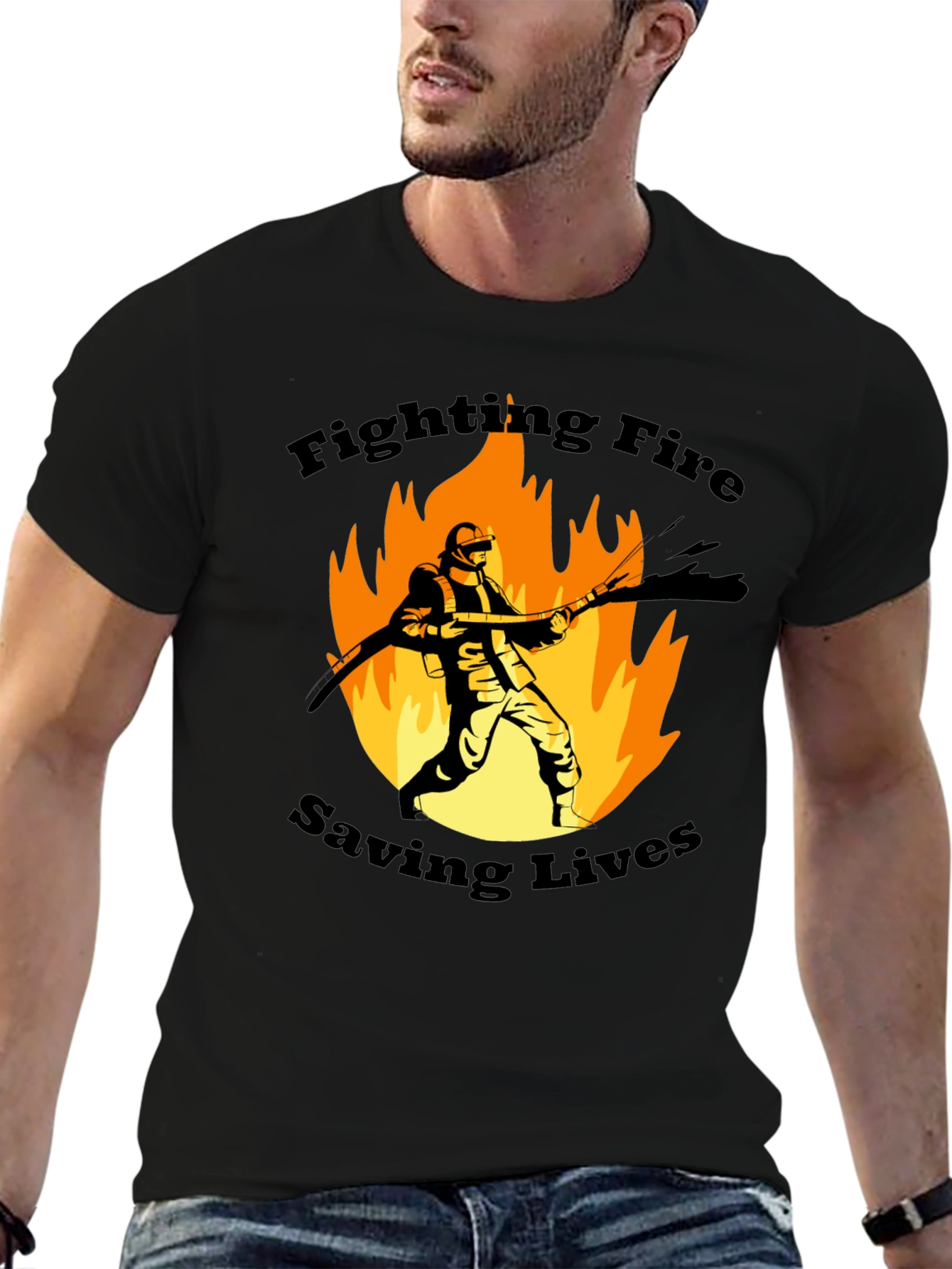 Firefighter Graphic T-Shirt - Fighting Fire Saving Lives