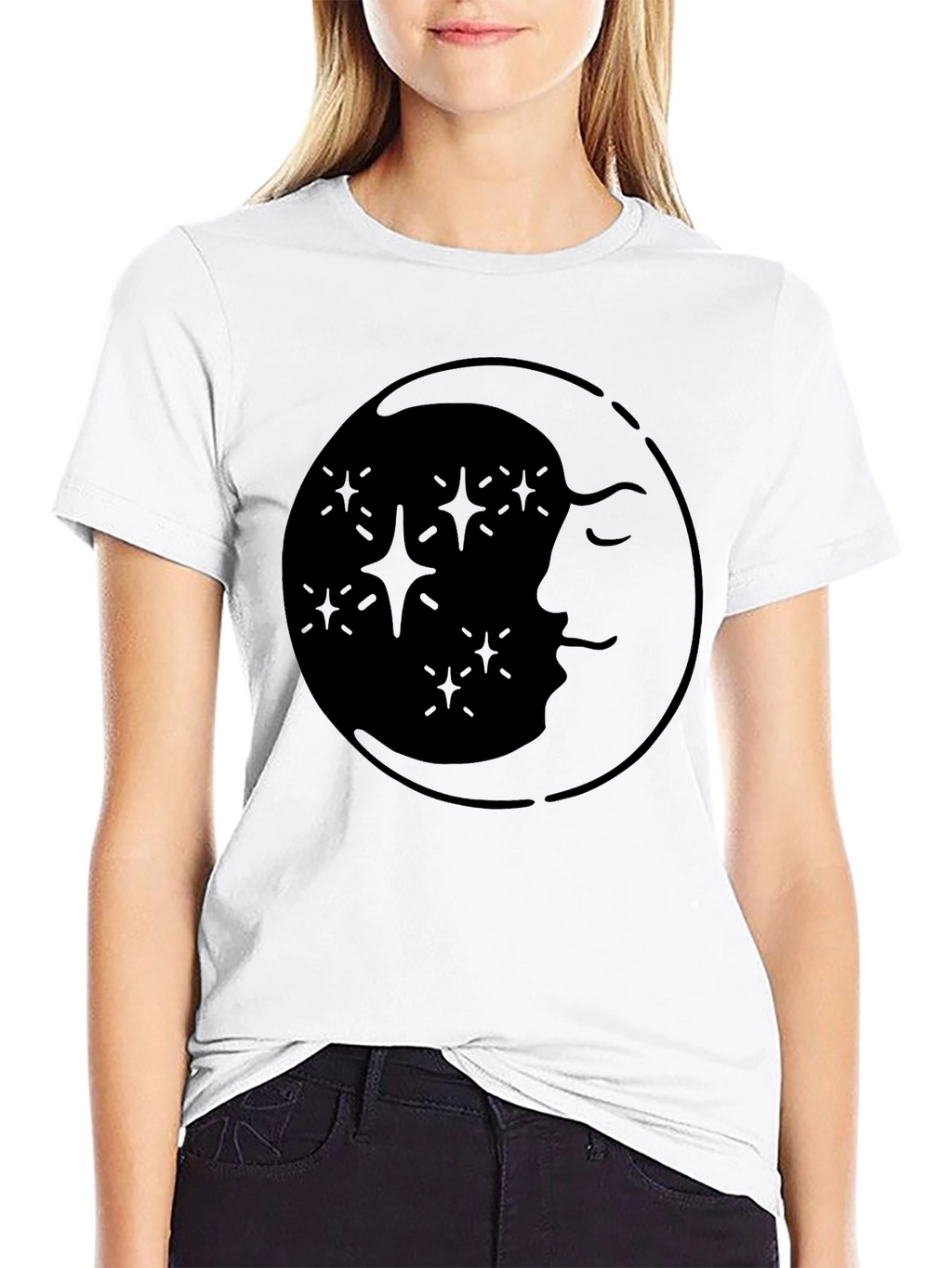 Celestial Moon & Stars Graphic Tee - Black