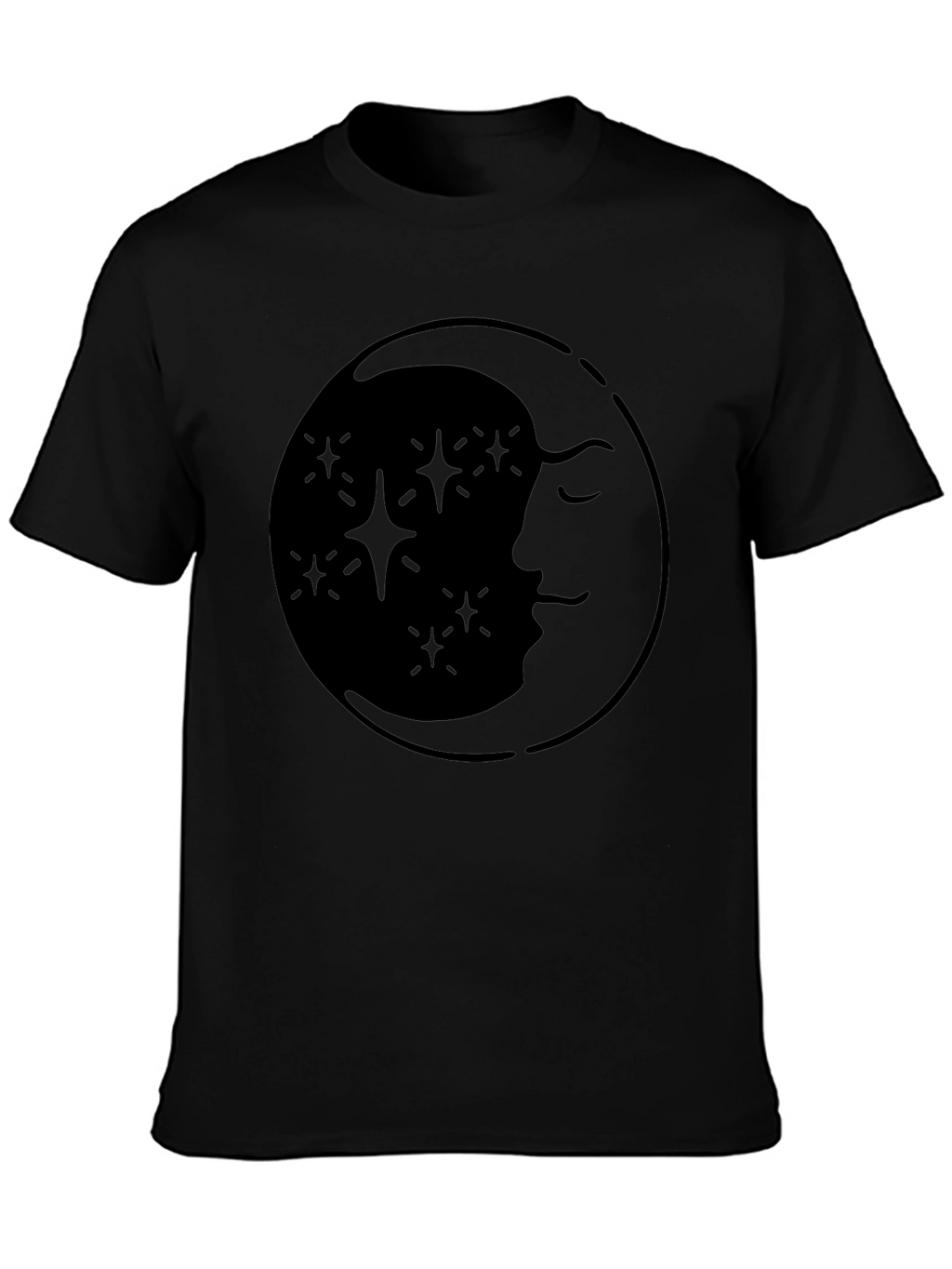 Celestial Moon & Stars Graphic Tee - Black