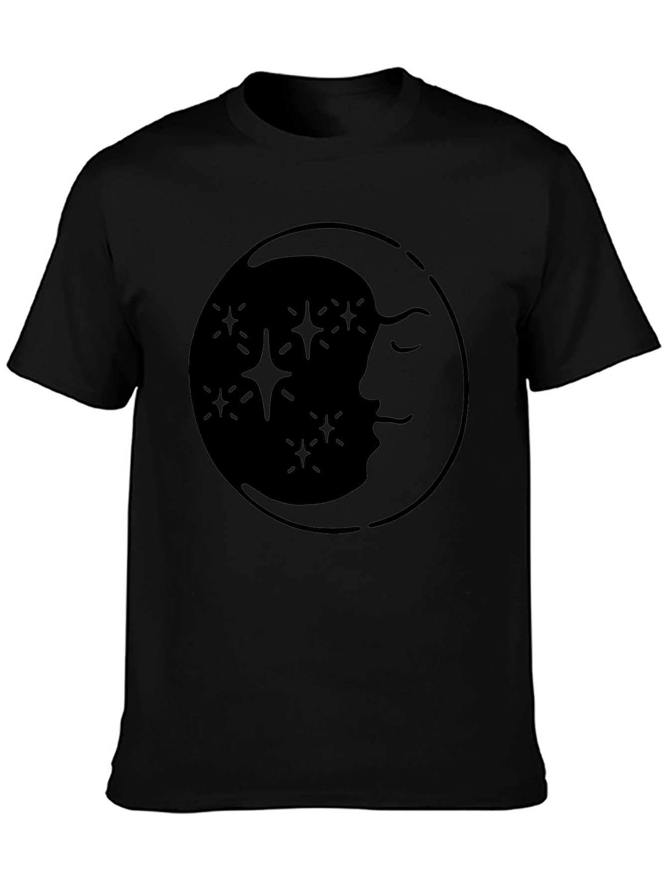 Celestial Moon & Stars Graphic Tee - Black