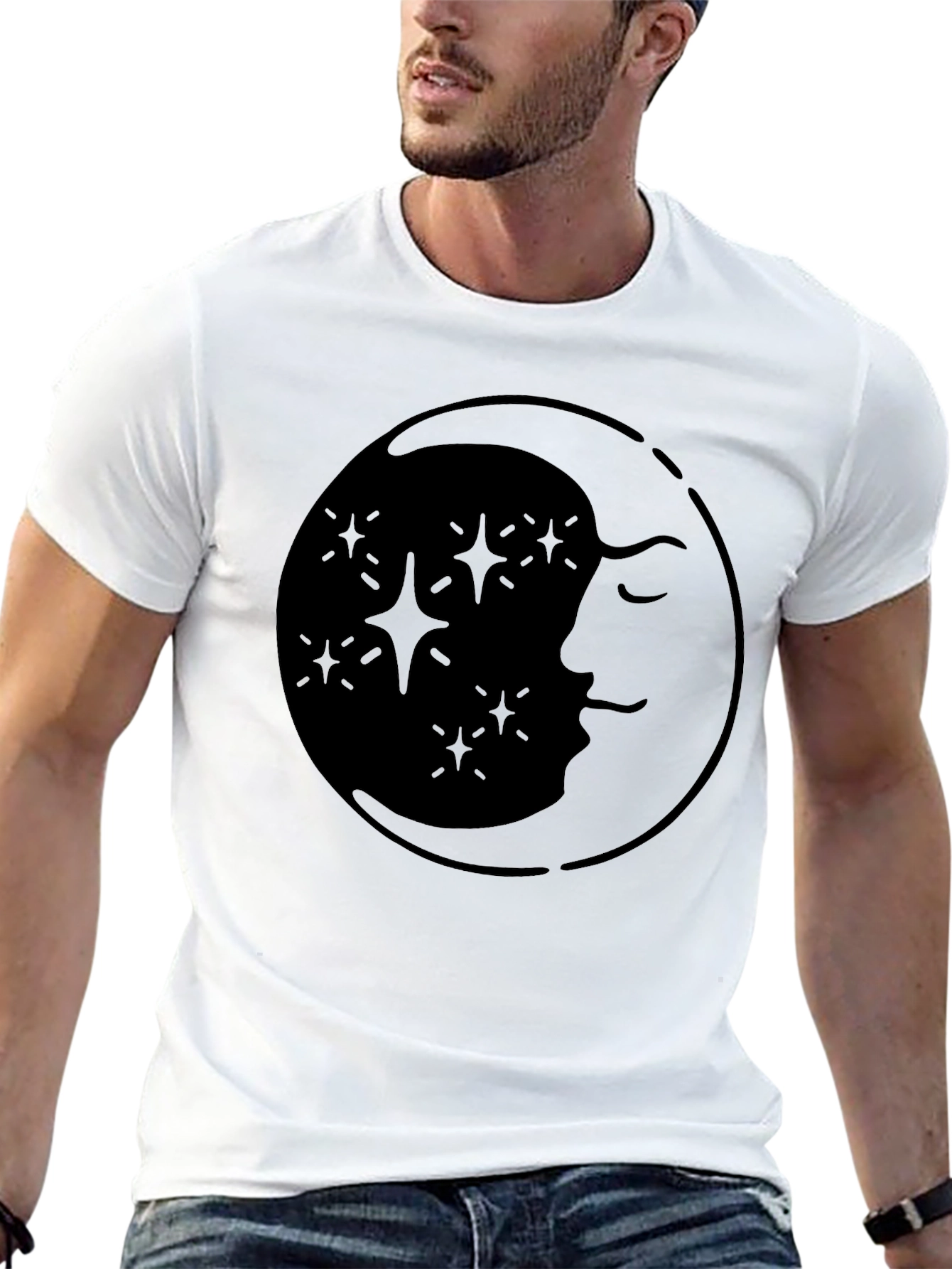 Celestial Moon & Stars Graphic Tee - Black