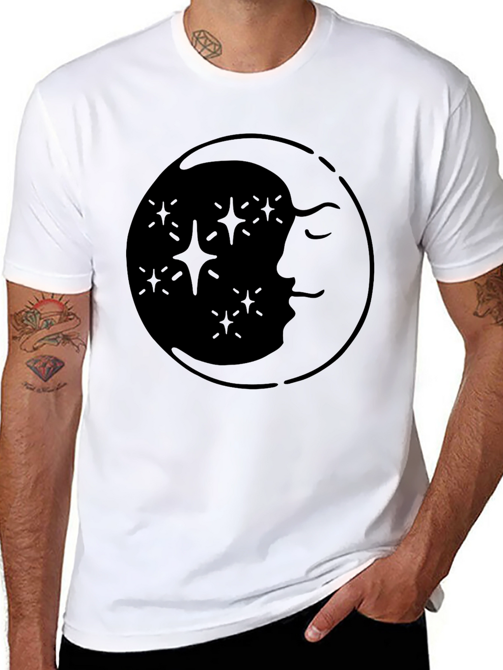 Celestial Moon & Stars Graphic Tee - Black