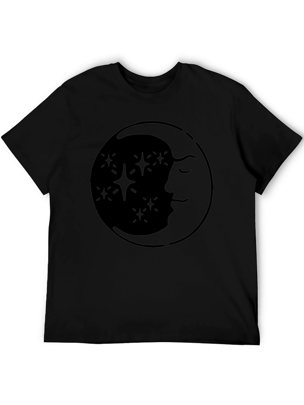Celestial Moon & Stars Graphic Tee - Black