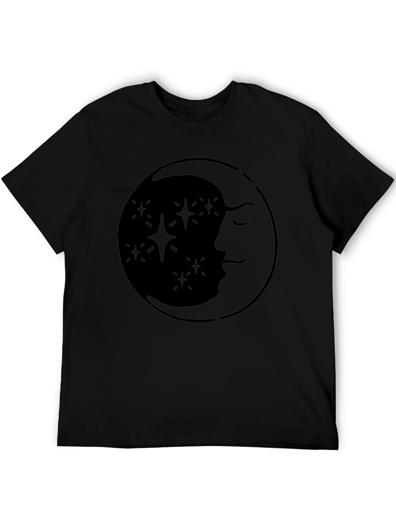 Celestial Moon & Stars Graphic Tee - Black