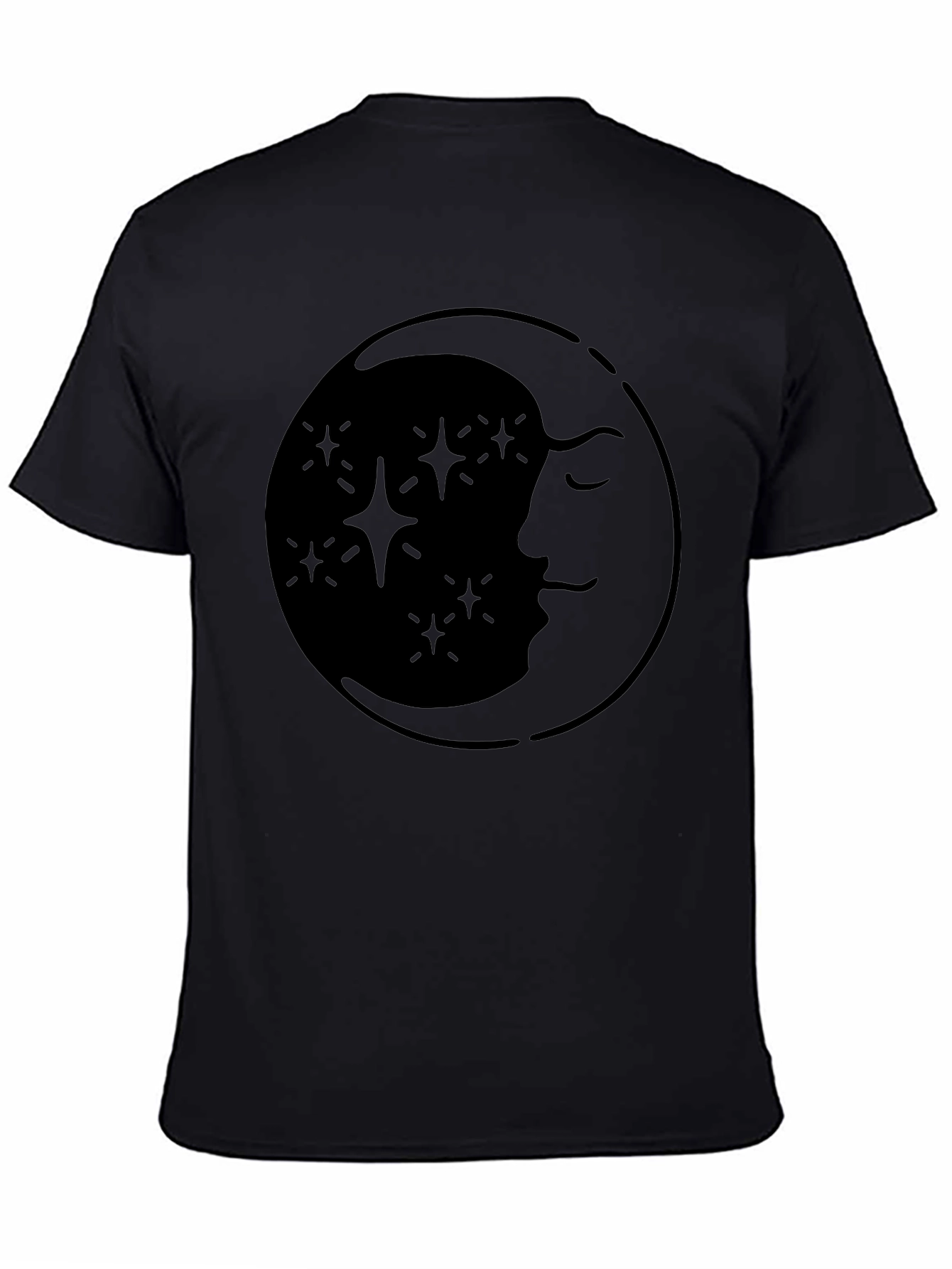 Celestial Moon & Stars Graphic Tee - Black