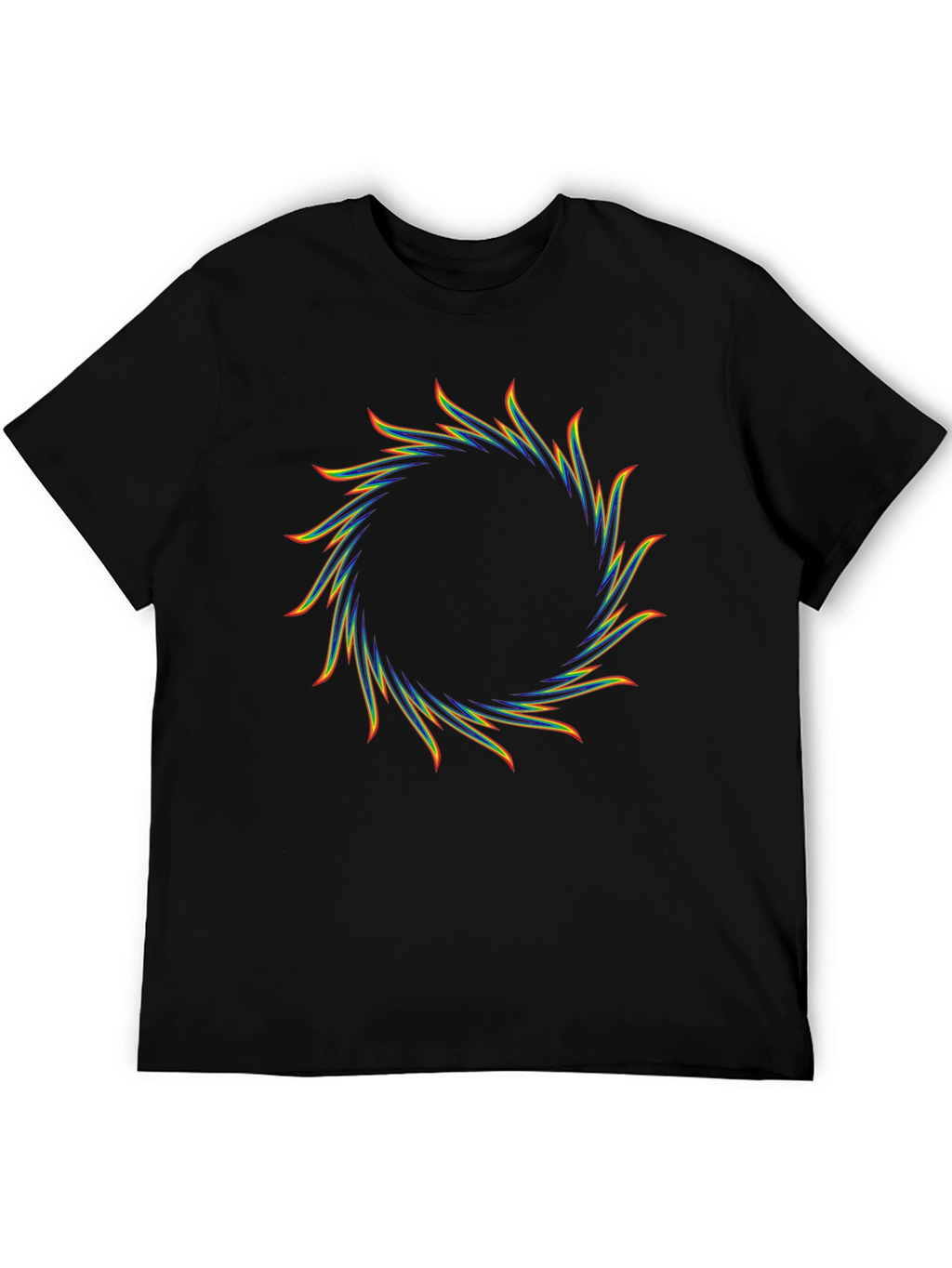 Rainbow Circular Flame Graphic Black T-Shirt