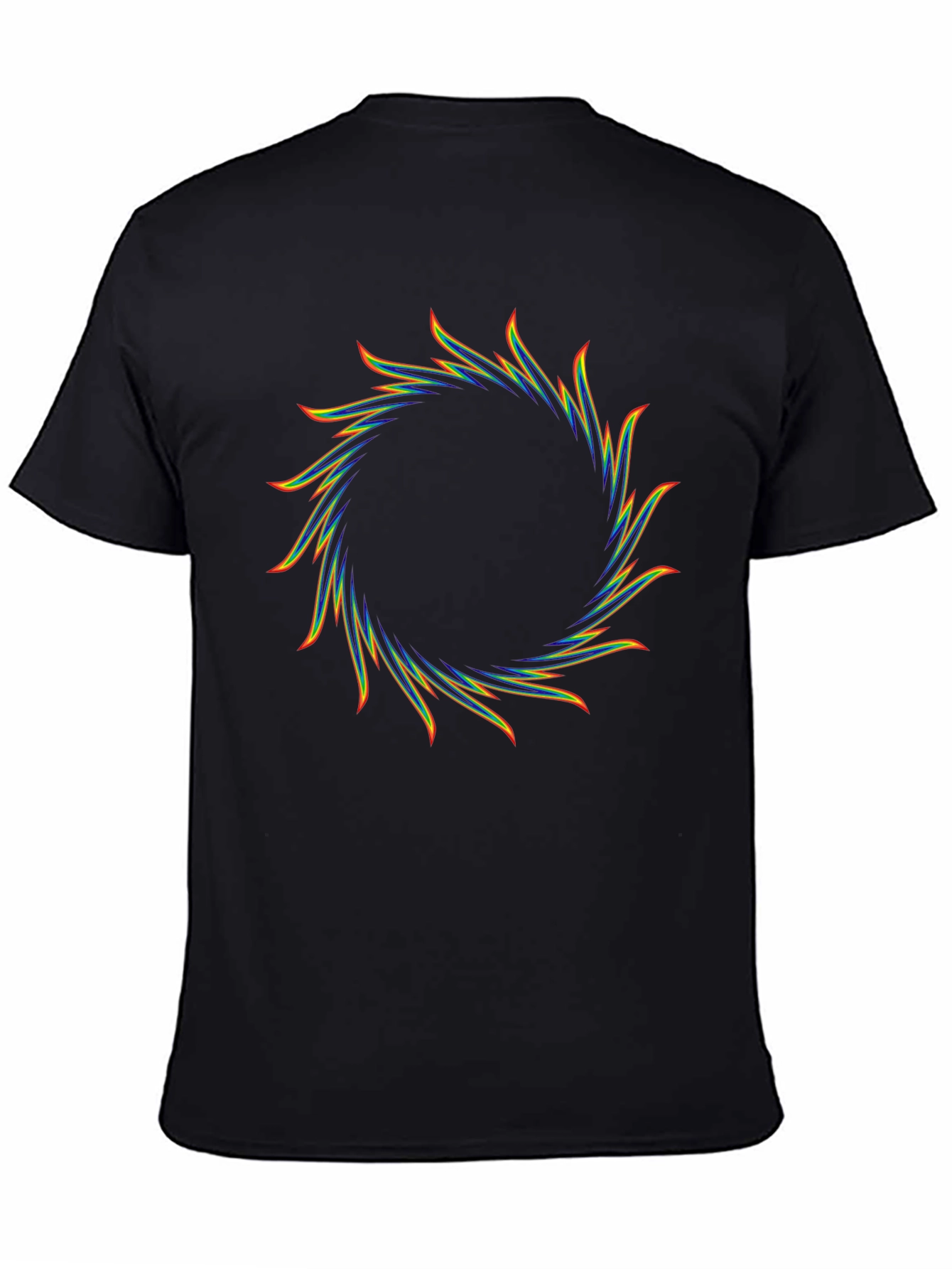 Rainbow Circular Flame Graphic Black T-Shirt