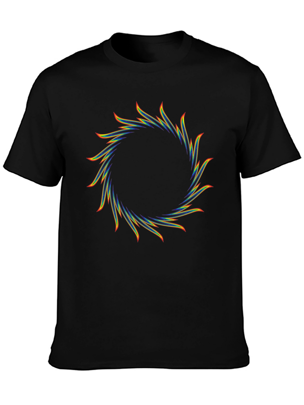 Rainbow Circular Flame Graphic Black T-Shirt