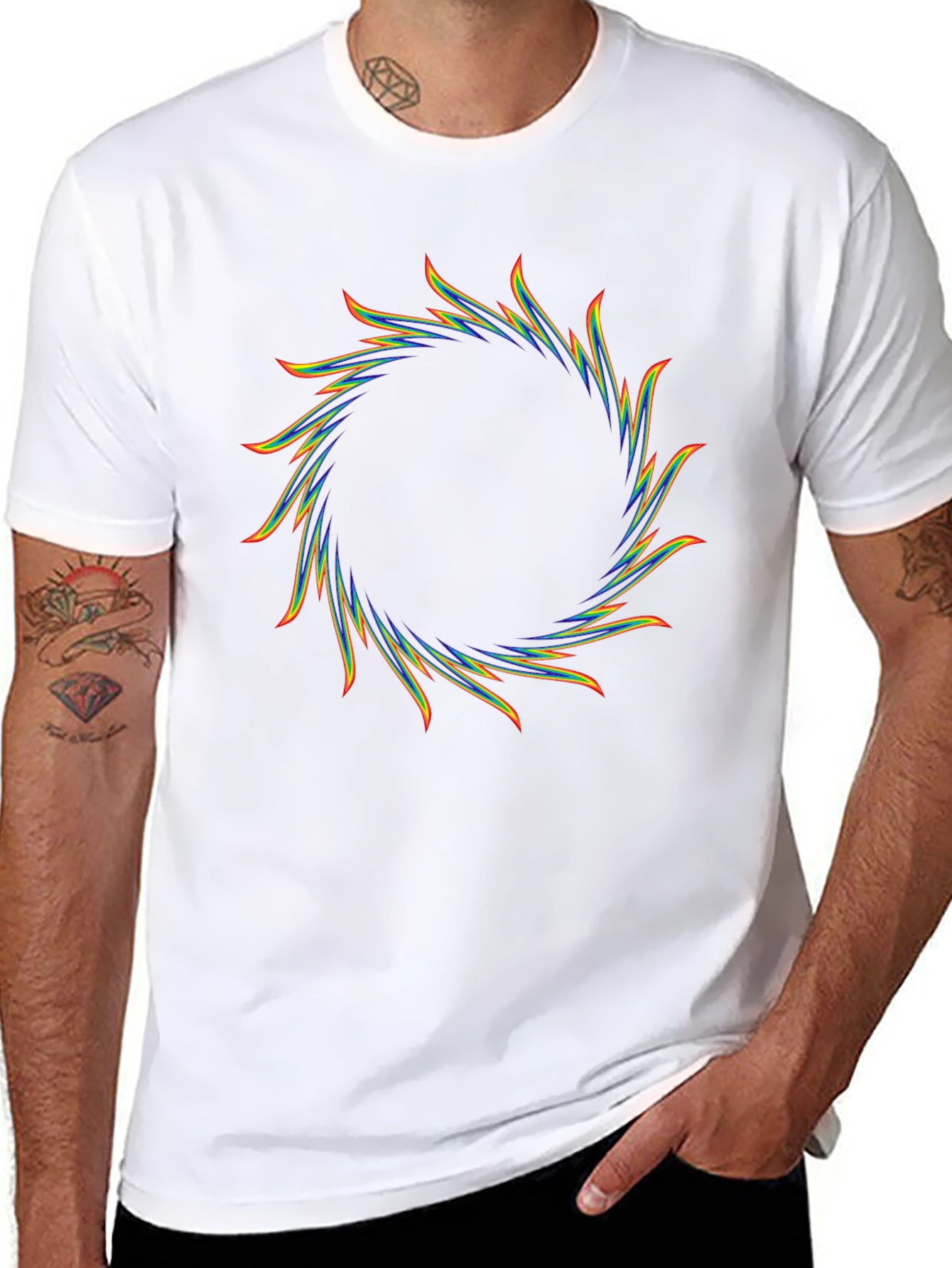 Rainbow Circular Flame Graphic Black T-Shirt