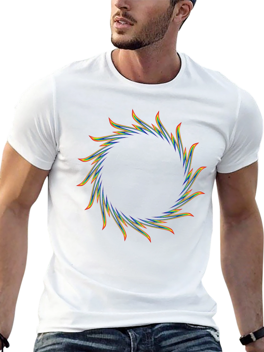 Rainbow Circular Flame Graphic Black T-Shirt