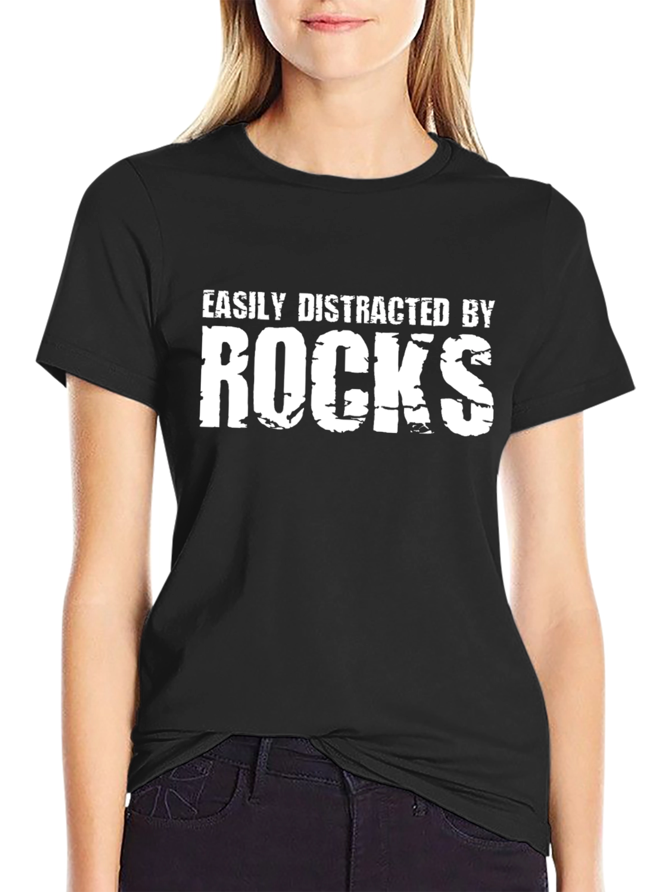 Easily Distracted By Rocks T-Shirt - Black Crew Neck