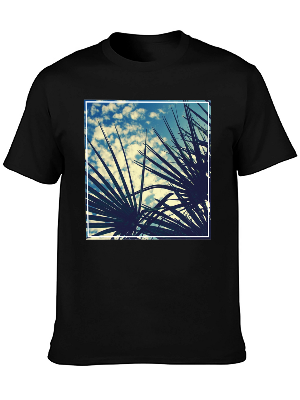 Tropical Palms Graphic Tee - Black Cotton Shirt