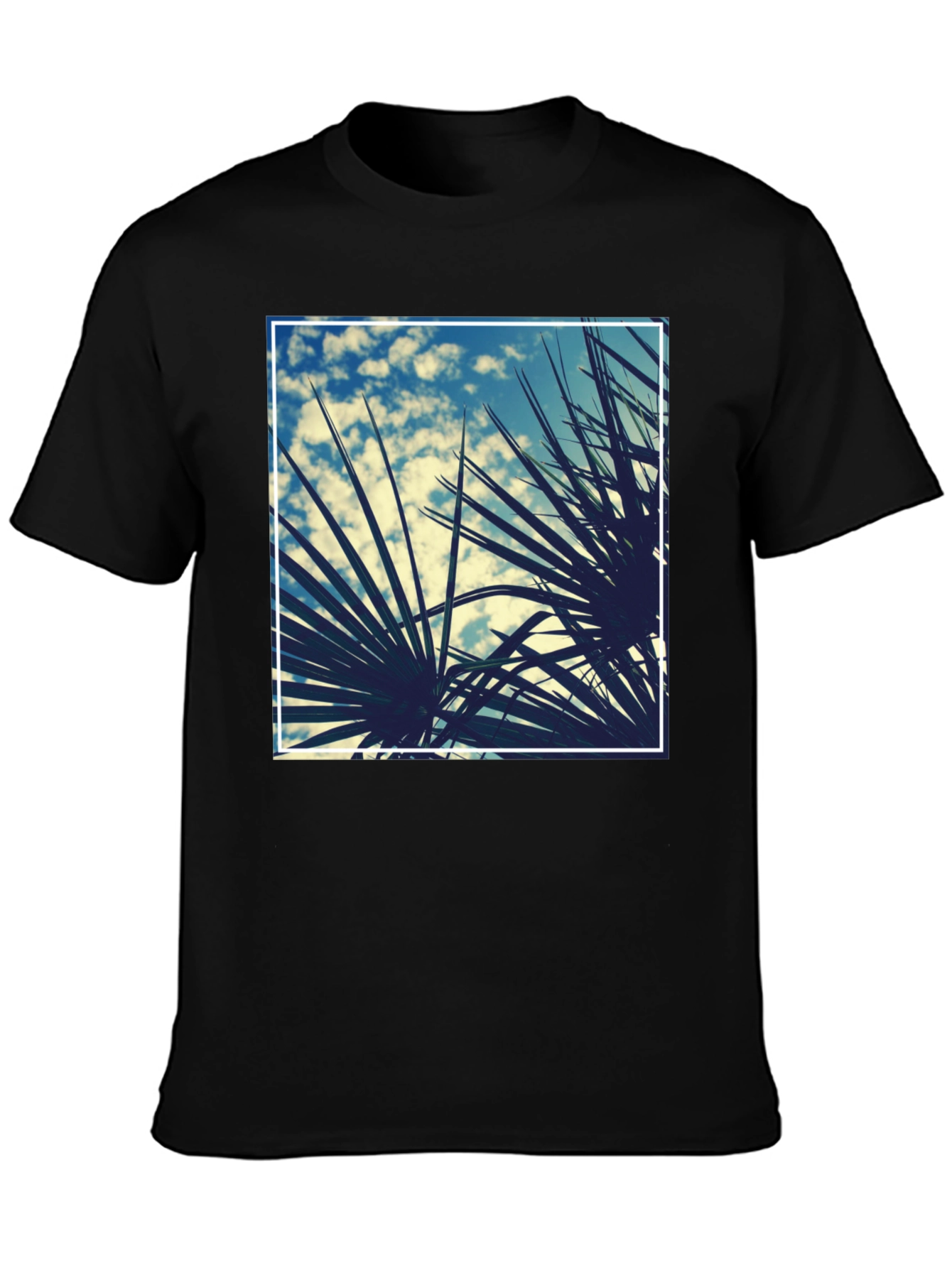 Tropical Palms Graphic Tee - Black Cotton Shirt