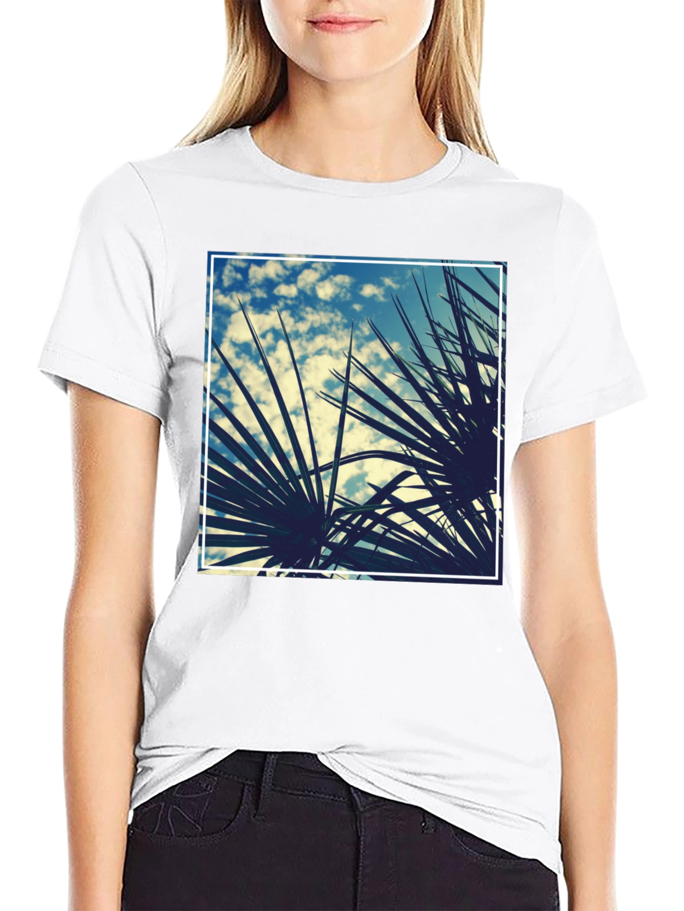 Tropical Palms Graphic Tee - Black Cotton Shirt