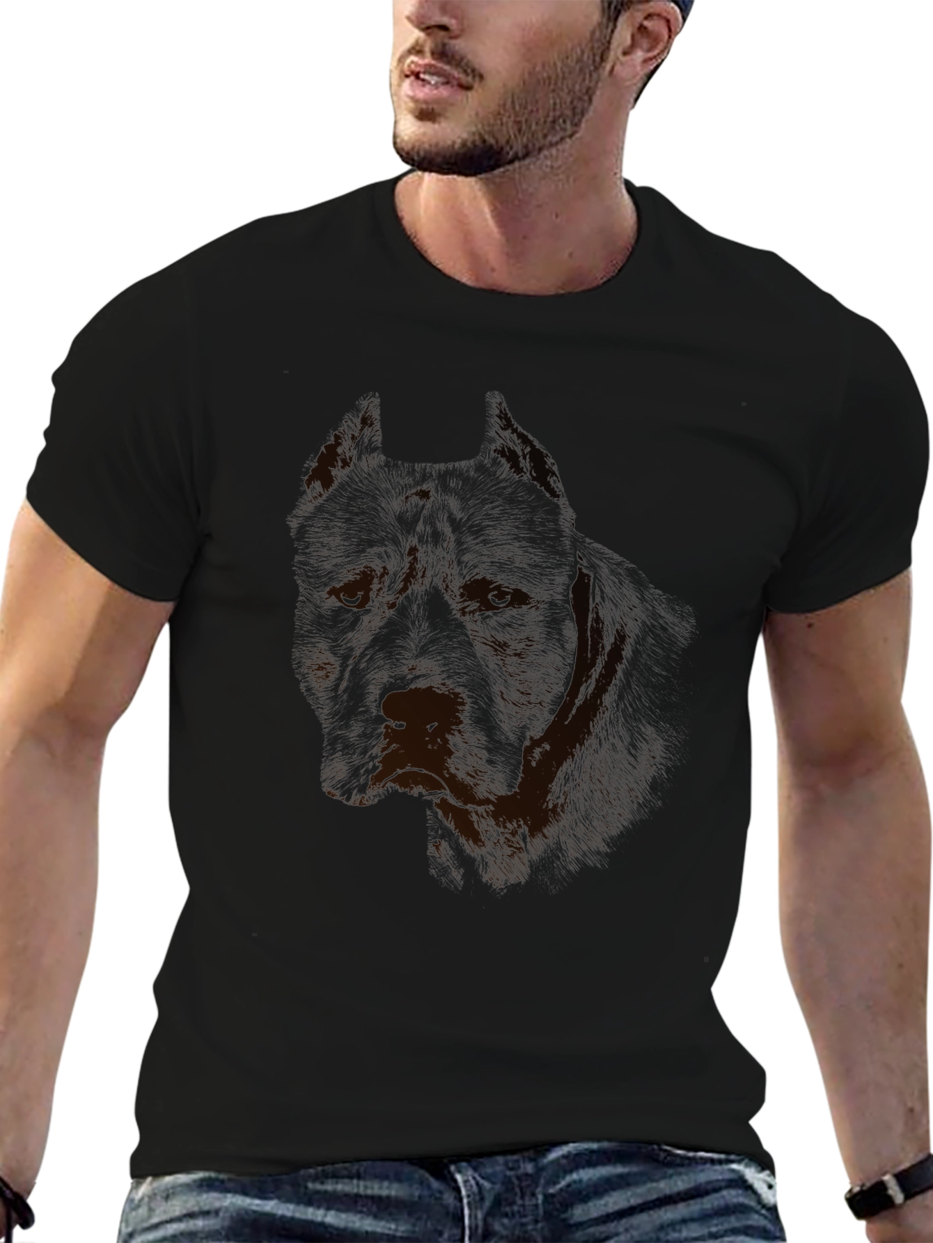 Mens Black Graphic Tee - Pitbull Design
