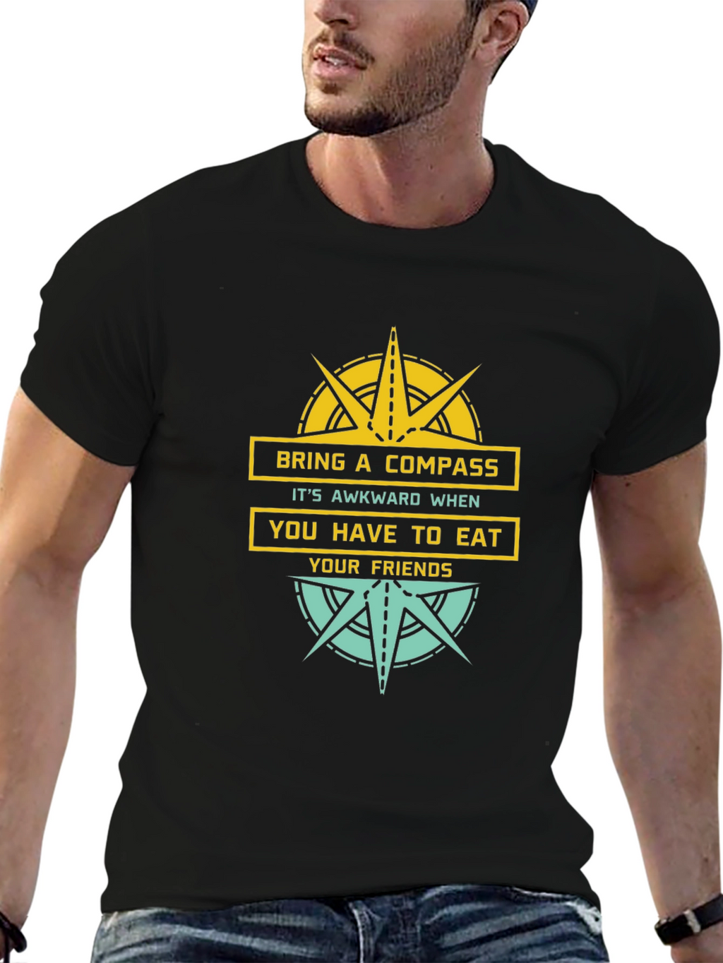 Bring A Compass Eat Friends Funny Graphic Tee