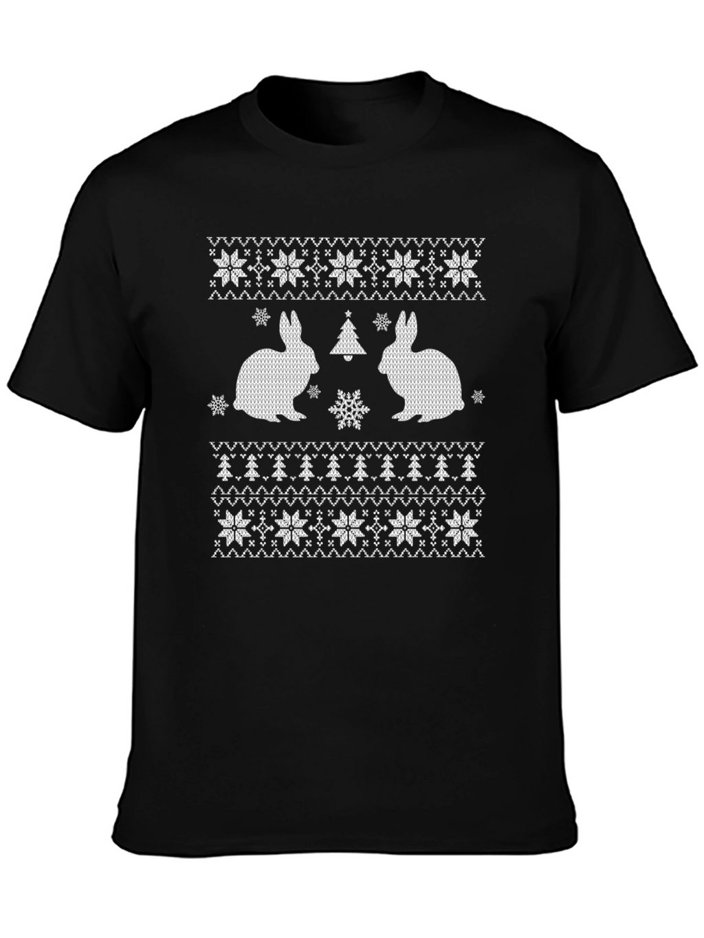 Rabbit Christmas Tree Snowflake Patterned T-Shirt