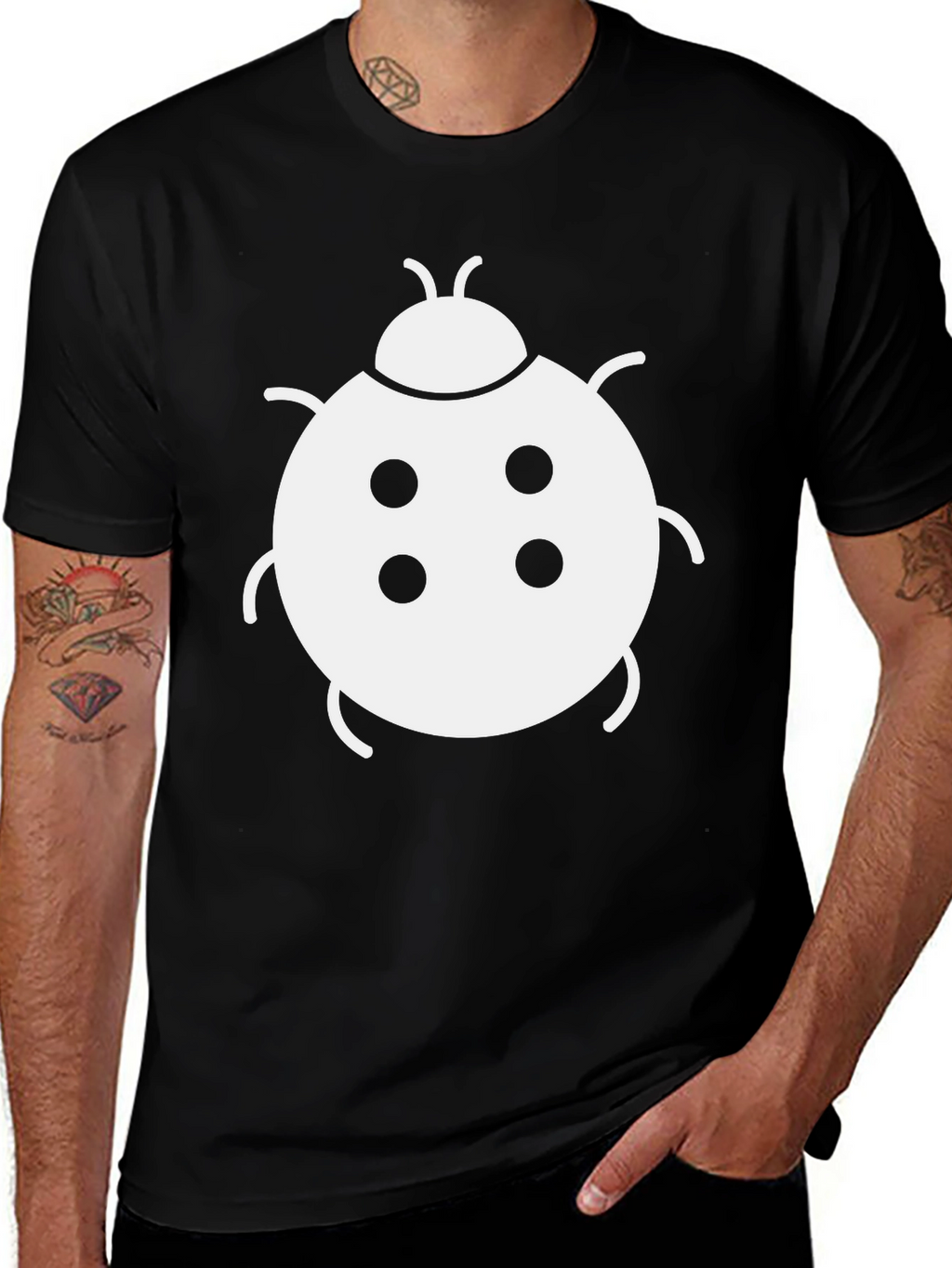 Ladybug Graphic Tee - Black Cotton Casual Shirt