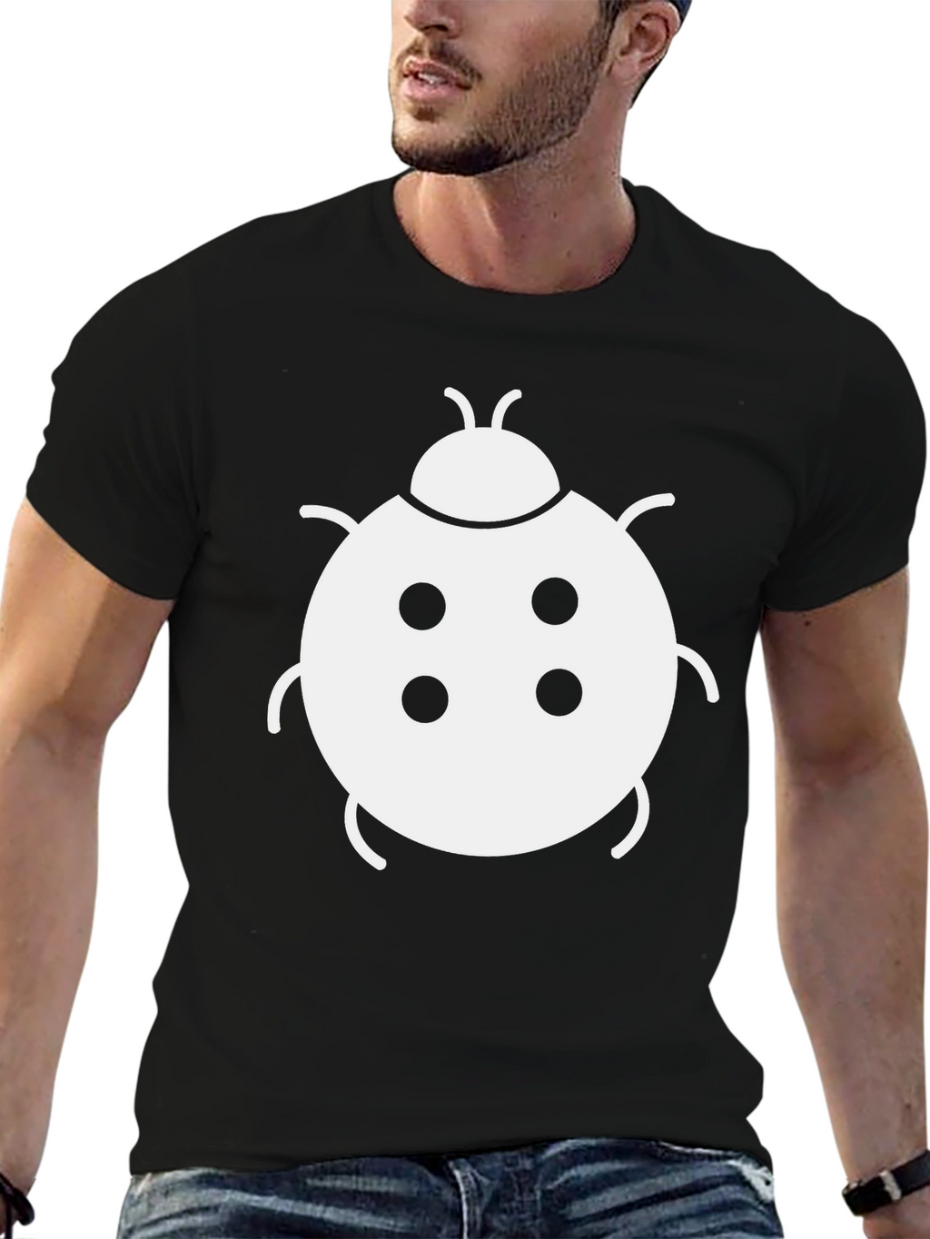 Ladybug Graphic Tee - Black Cotton Casual Shirt