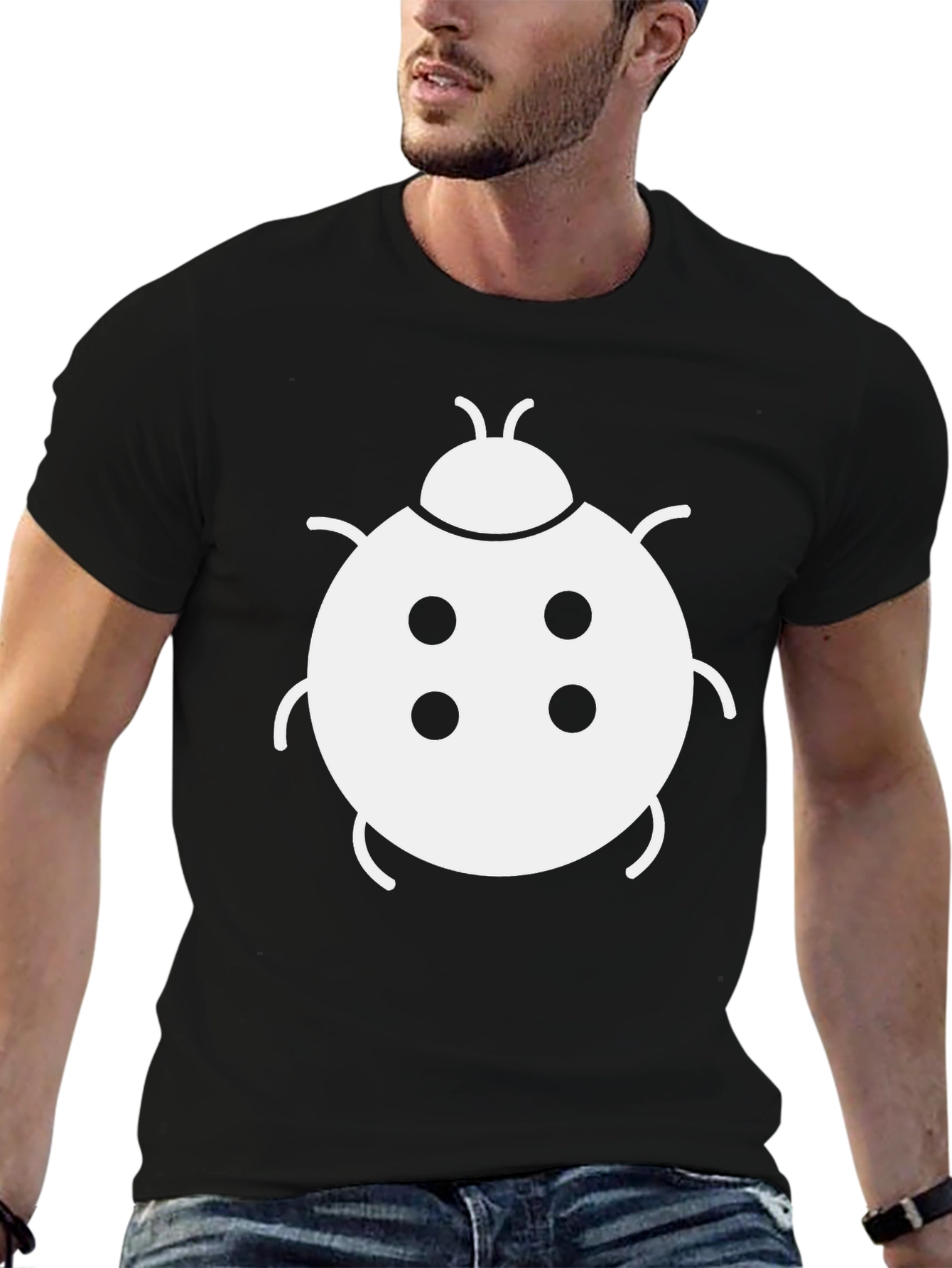 Ladybug Graphic Tee - Black Cotton Casual Shirt