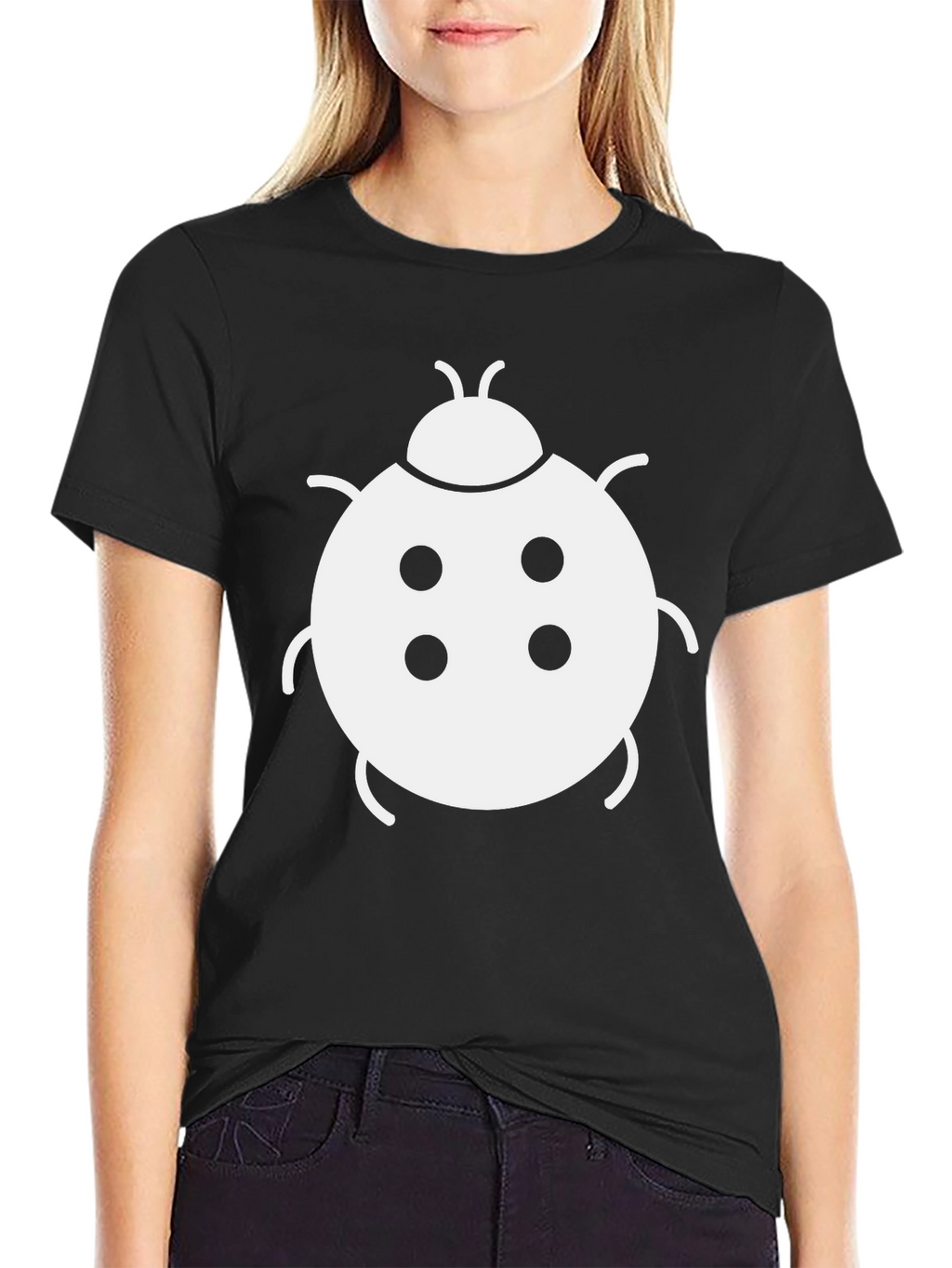Ladybug Graphic Tee - Black Cotton Casual Shirt