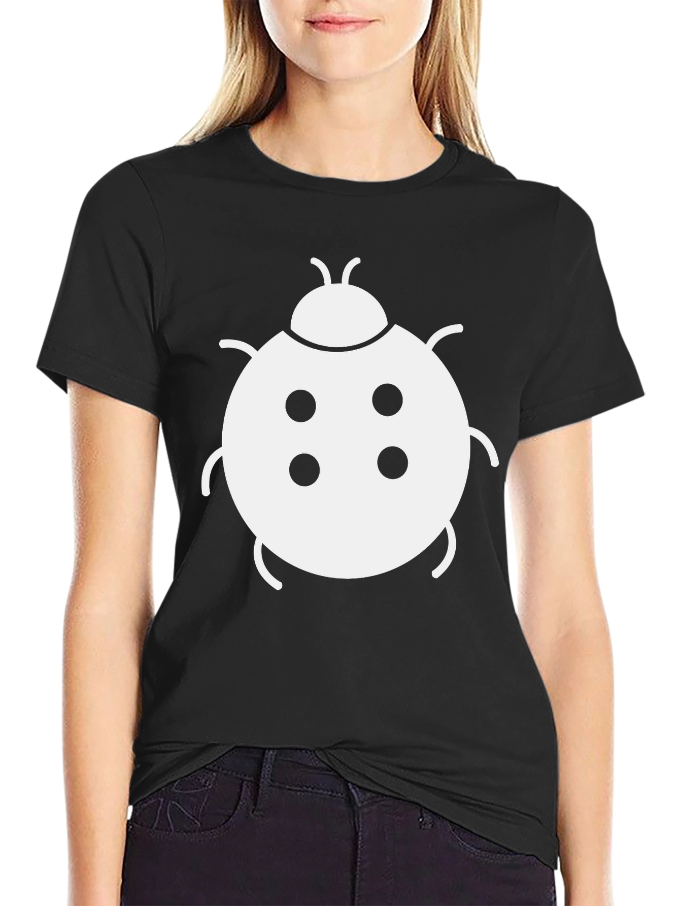 Ladybug Graphic Tee - Black Cotton Casual Shirt