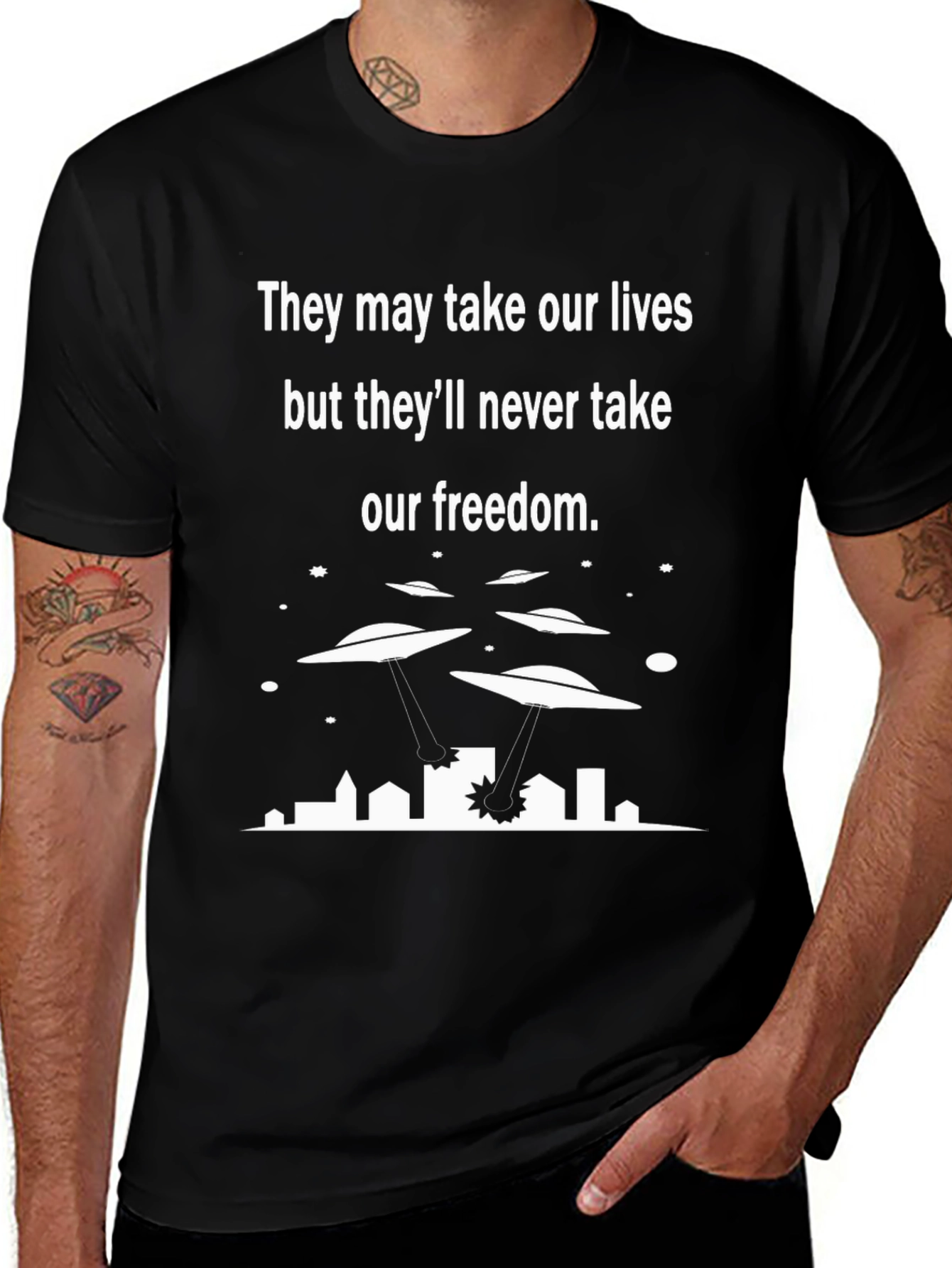 Sci-Fi Graphic T-Shirt - Alien Invasion Freedom Tee