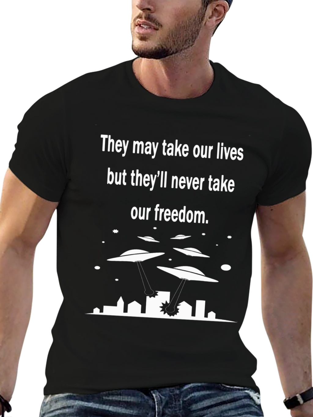 Sci-Fi Graphic T-Shirt - Alien Invasion Freedom Tee