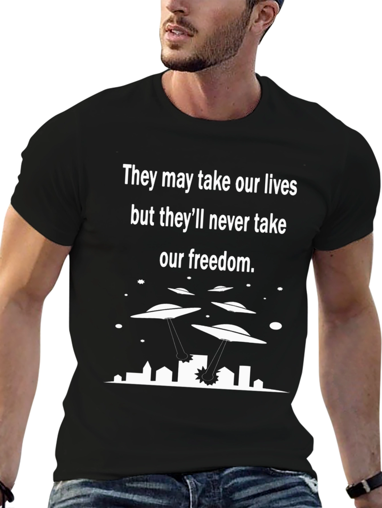 Sci-Fi Graphic T-Shirt - Alien Invasion Freedom Tee