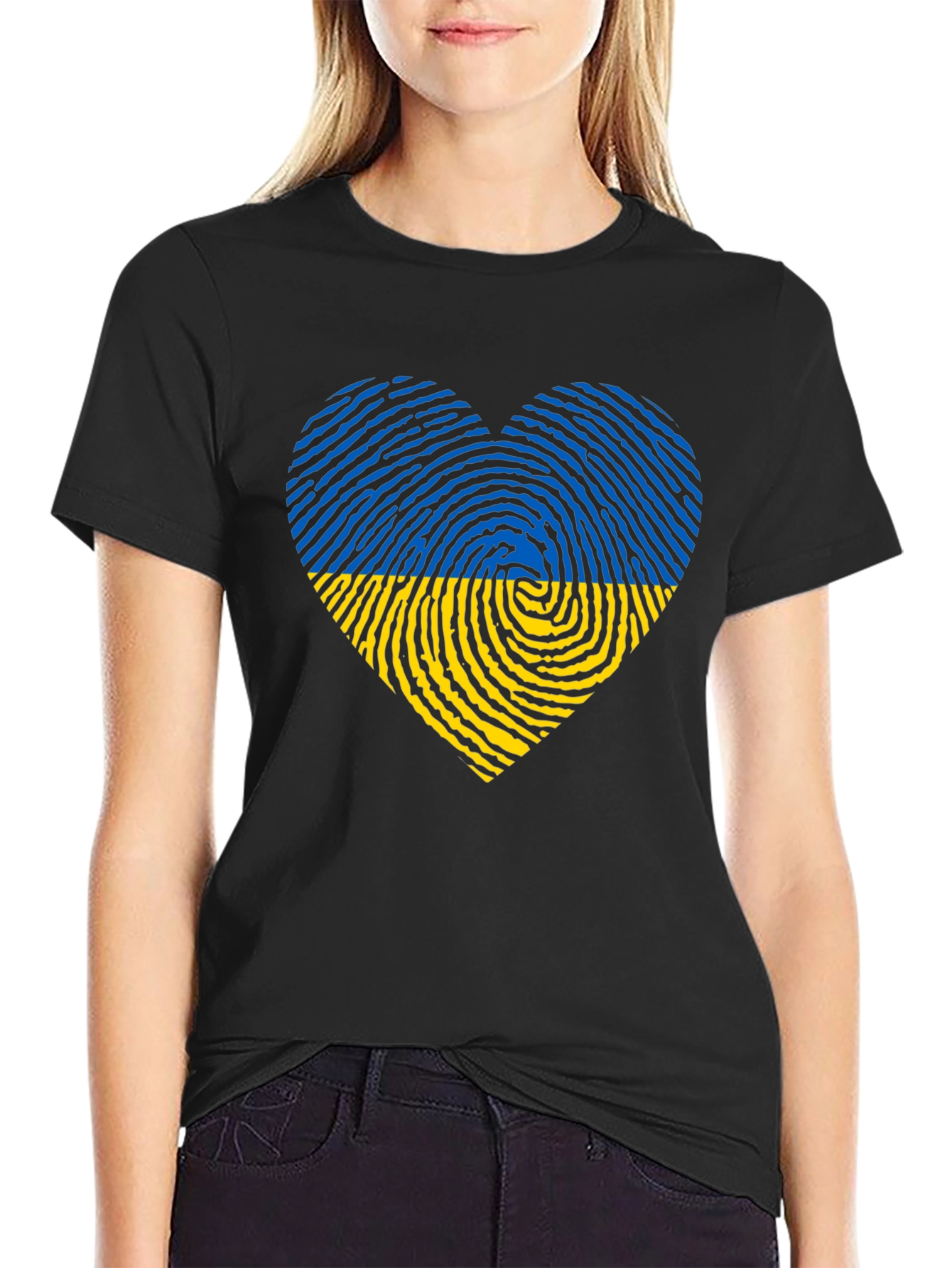 Ukraine Flag Heart Black T-Shirt