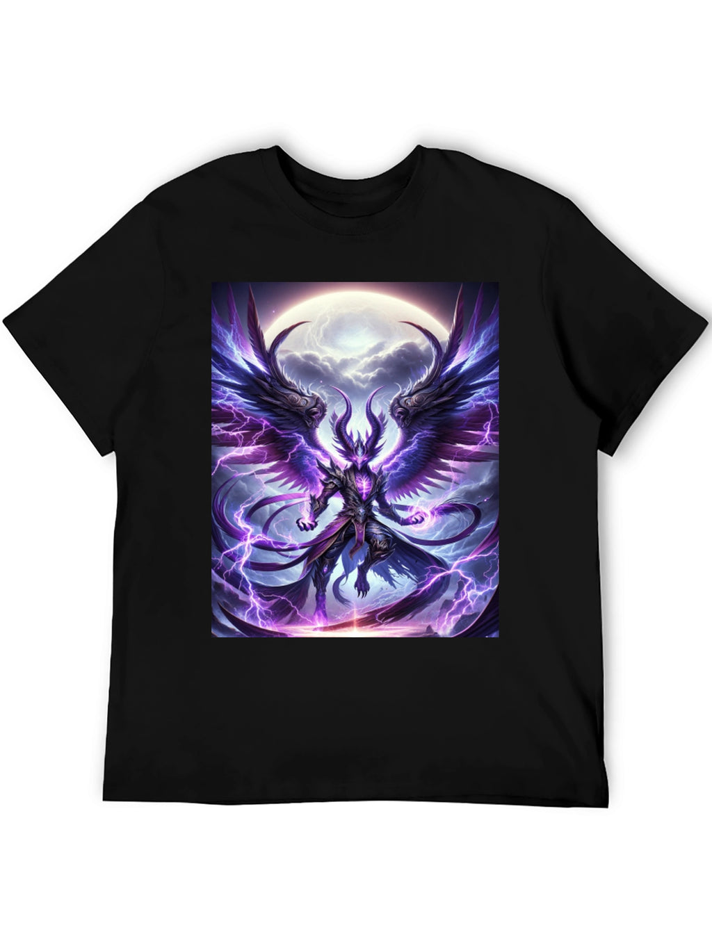 Winged Demon Lightning Graphic Tee - Dark Fantasy Shirt
