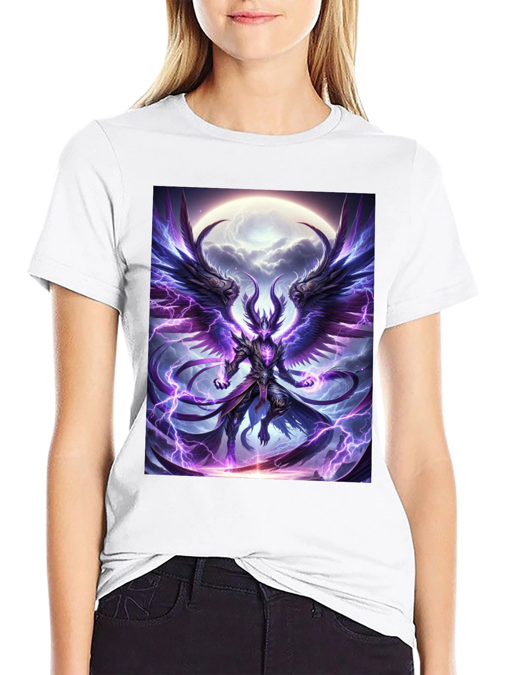 Winged Demon Lightning Graphic Tee - Dark Fantasy Shirt