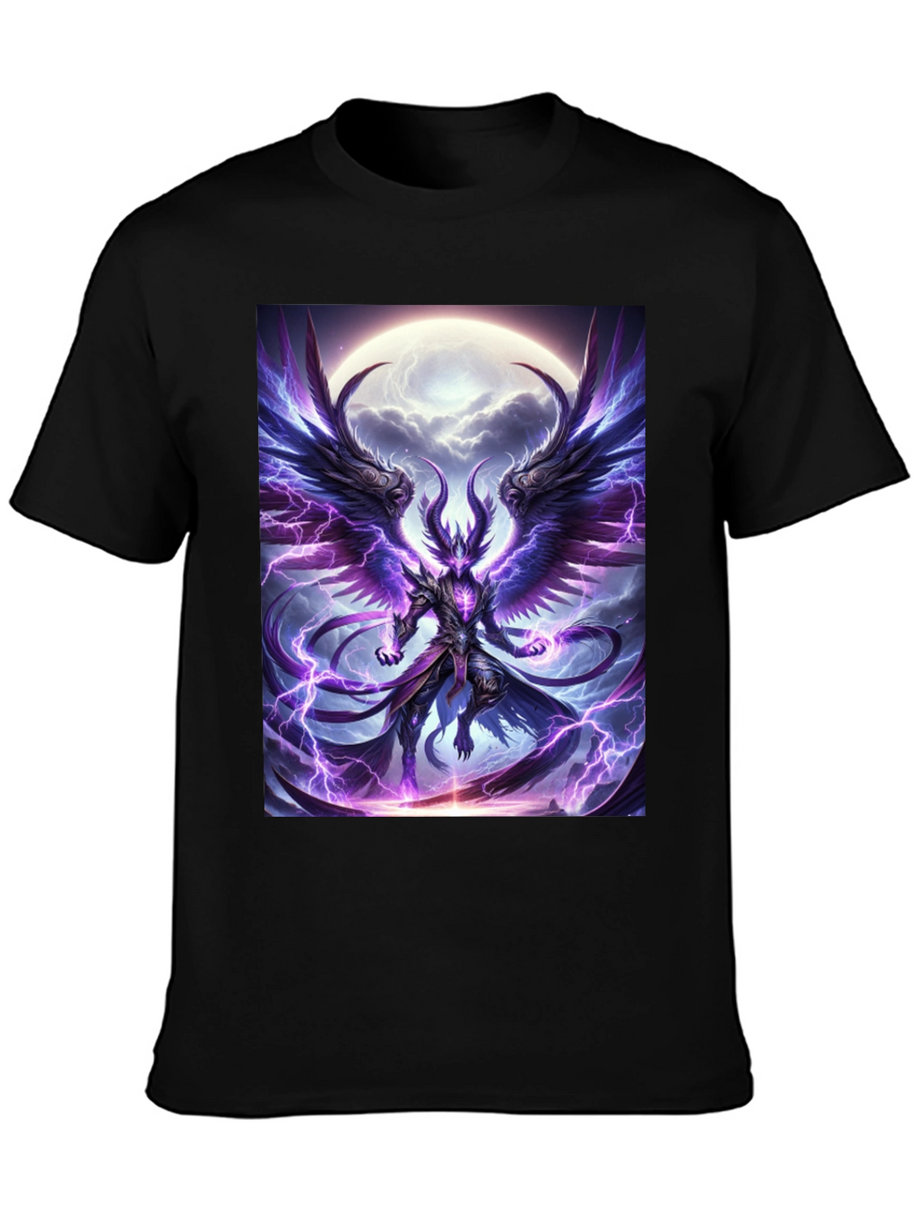 Winged Demon Lightning Graphic Tee - Dark Fantasy Shirt