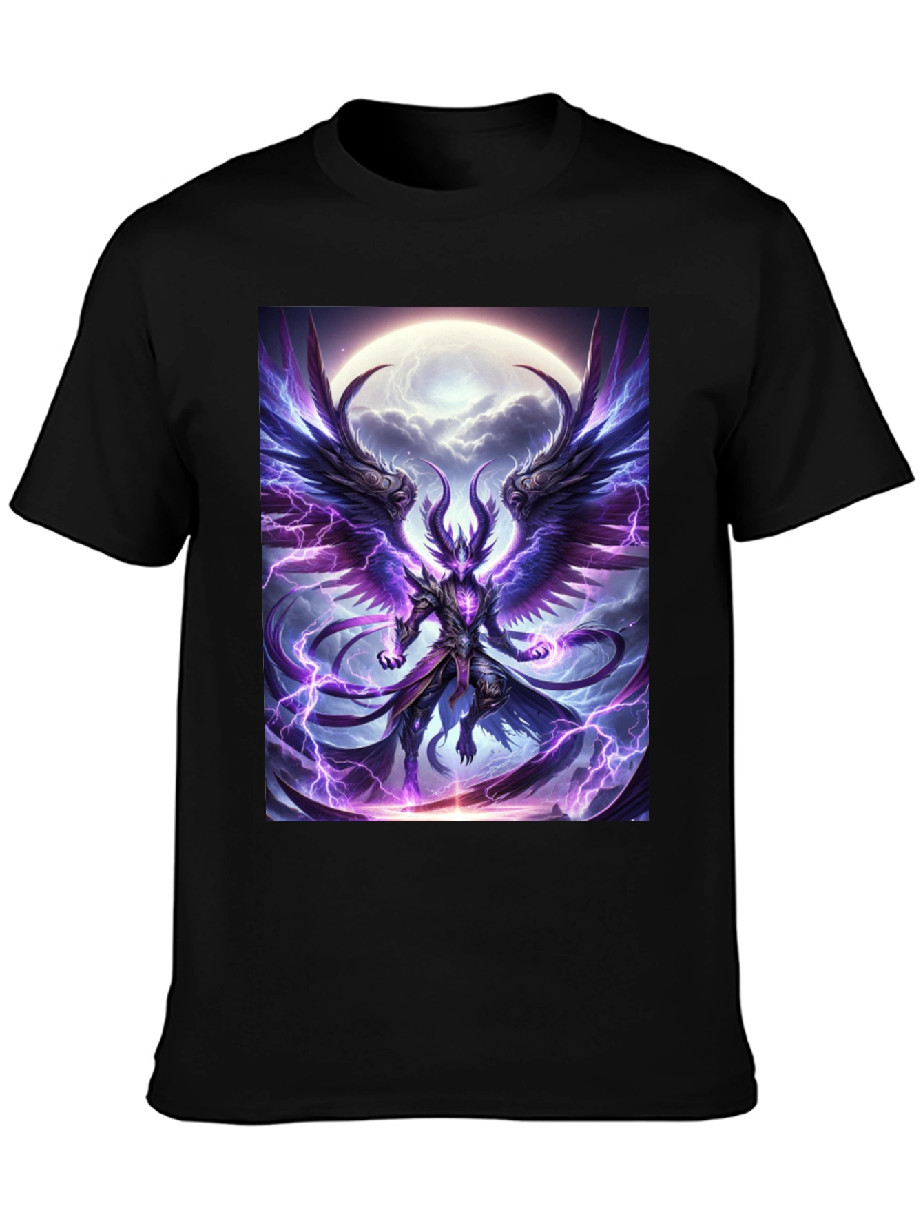 Winged Demon Lightning Graphic Tee - Dark Fantasy Shirt
