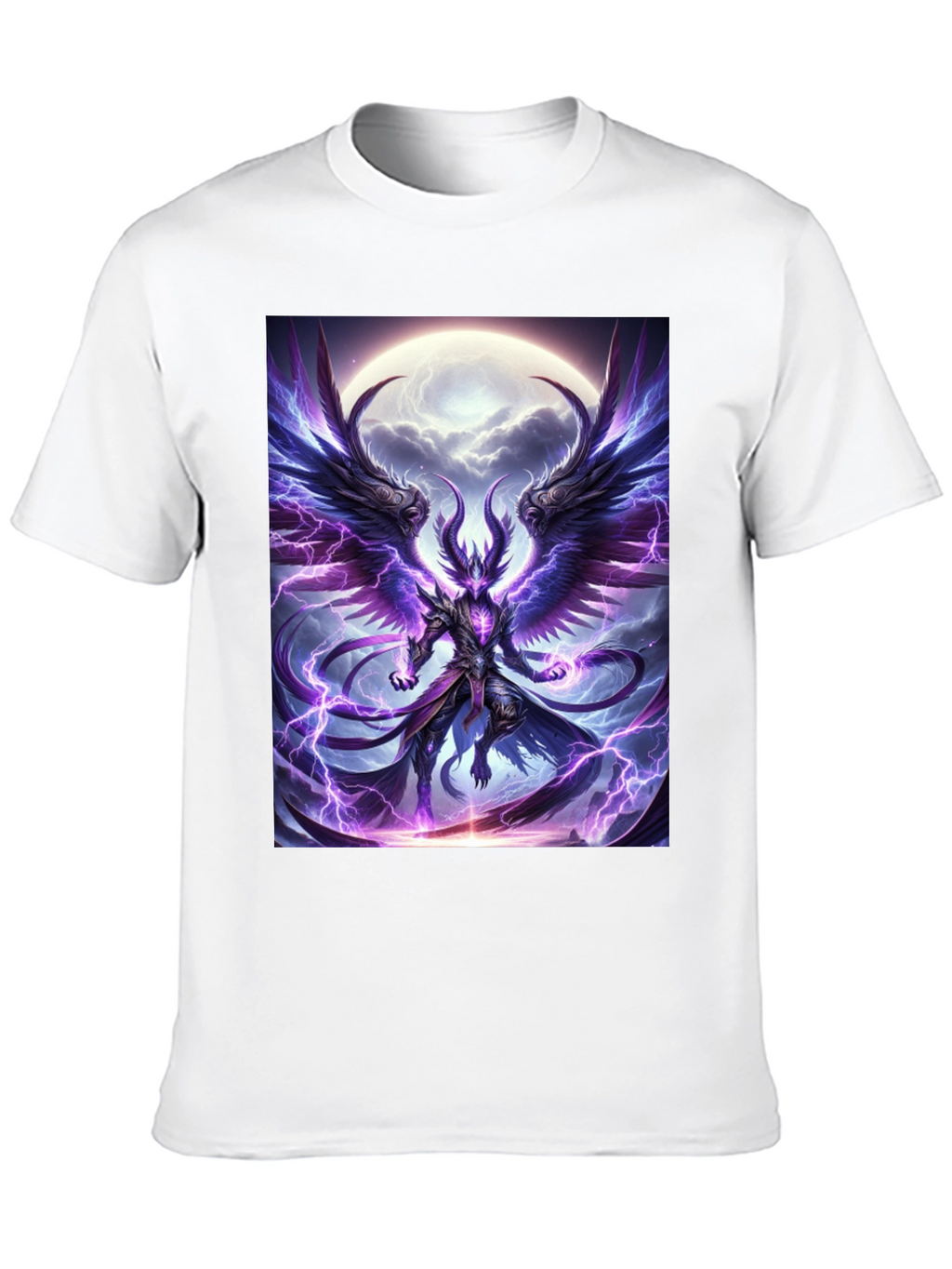 Winged Demon Lightning Graphic Tee - Dark Fantasy Shirt