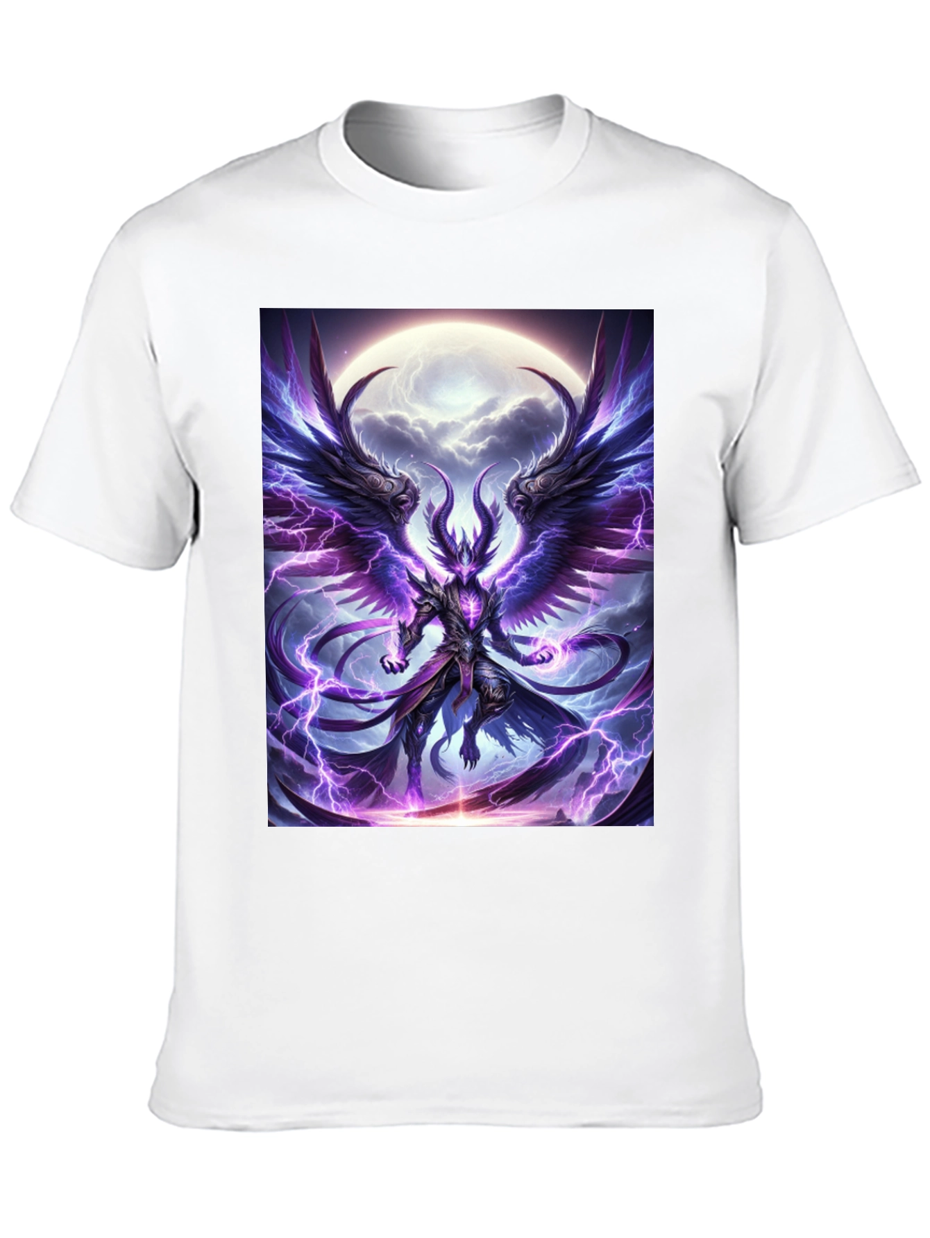 Winged Demon Lightning Graphic Tee - Dark Fantasy Shirt