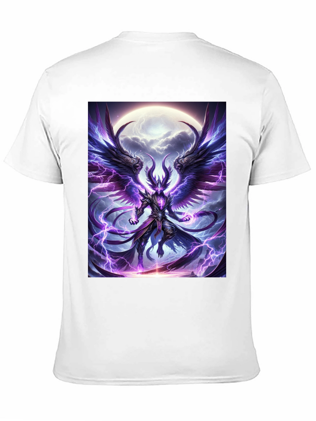 Winged Demon Lightning Graphic Tee - Dark Fantasy Shirt