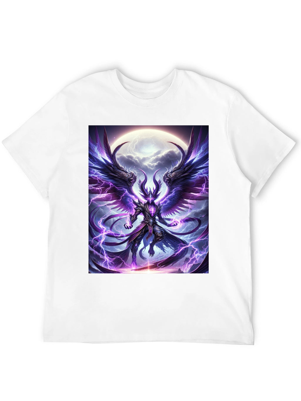 Winged Demon Lightning Graphic Tee - Dark Fantasy Shirt