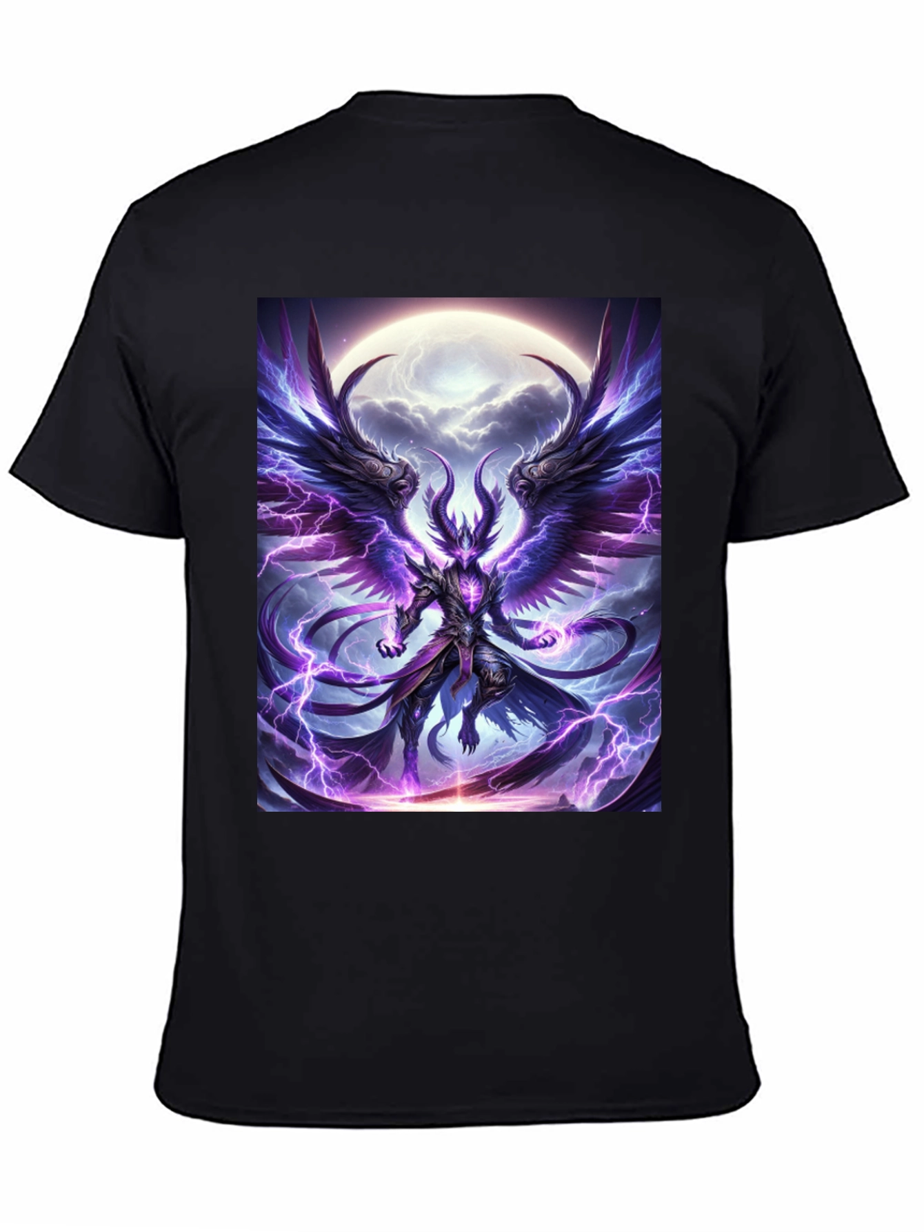 Winged Demon Lightning Graphic Tee - Dark Fantasy Shirt