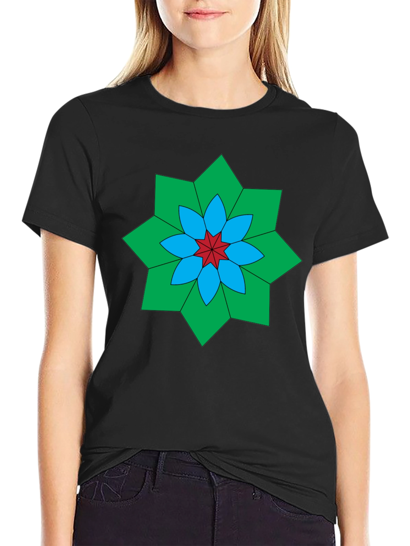 Geometric Floral Black T-Shirt