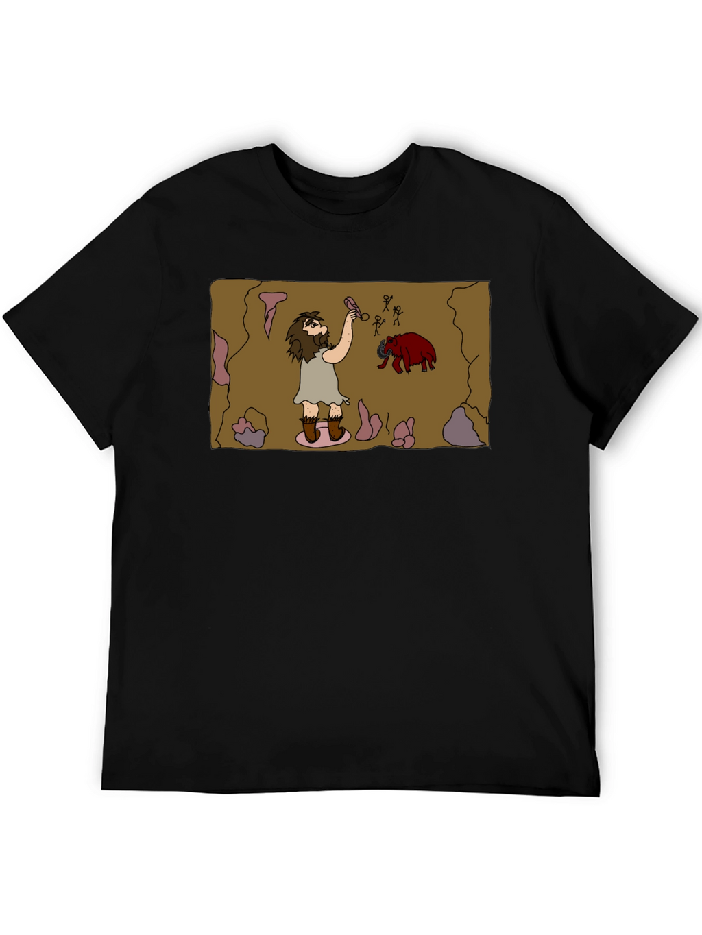 Caveman Art Black T-Shirt - Prehistoric Fun
