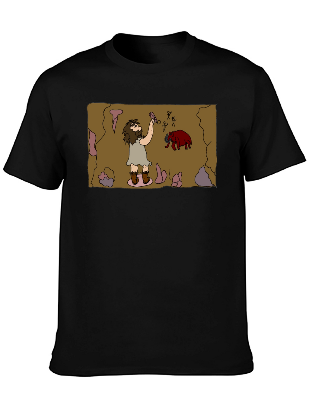 Caveman Art Black T-Shirt - Prehistoric Fun