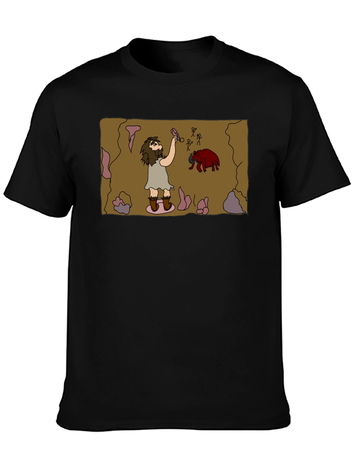 Caveman Art Black T-Shirt - Prehistoric Fun
