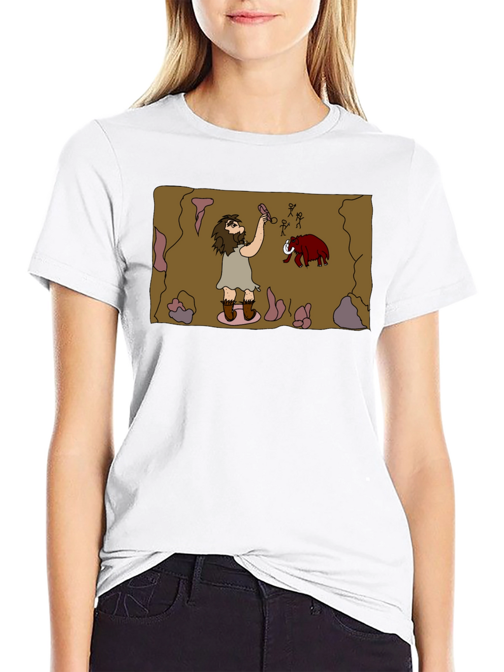 Caveman Art Black T-Shirt - Prehistoric Fun